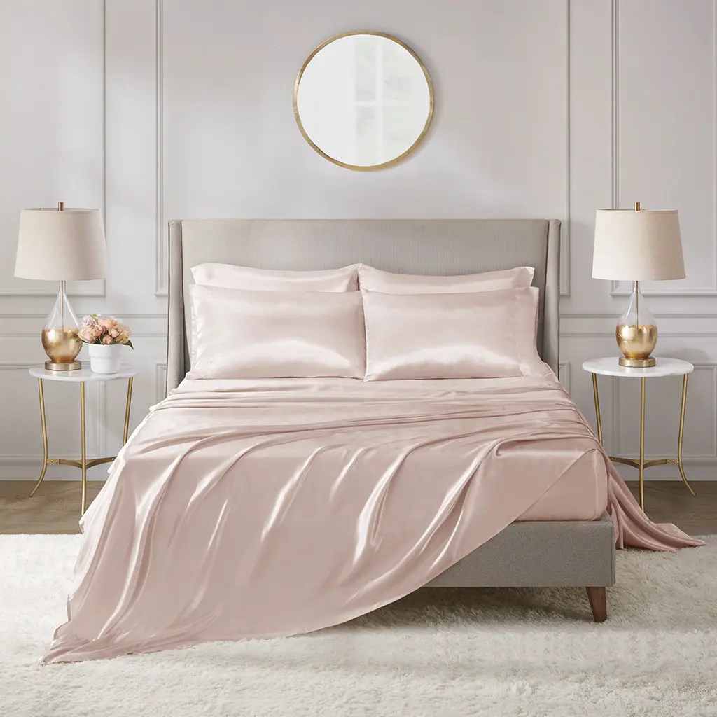 6 Piece Solid Color Satin Sheets Set