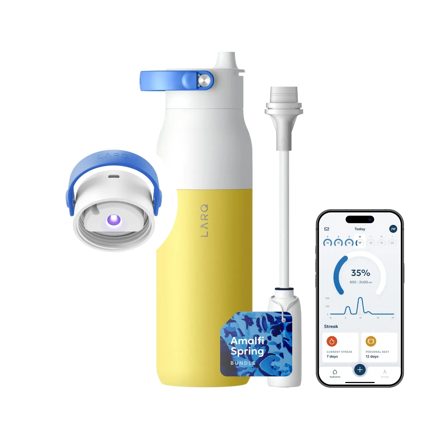 Self Cleaning Water Bottle - UV Water Purifier with Filter Straw, Smart App Hydration Tracking, Insulated Stainless Steel