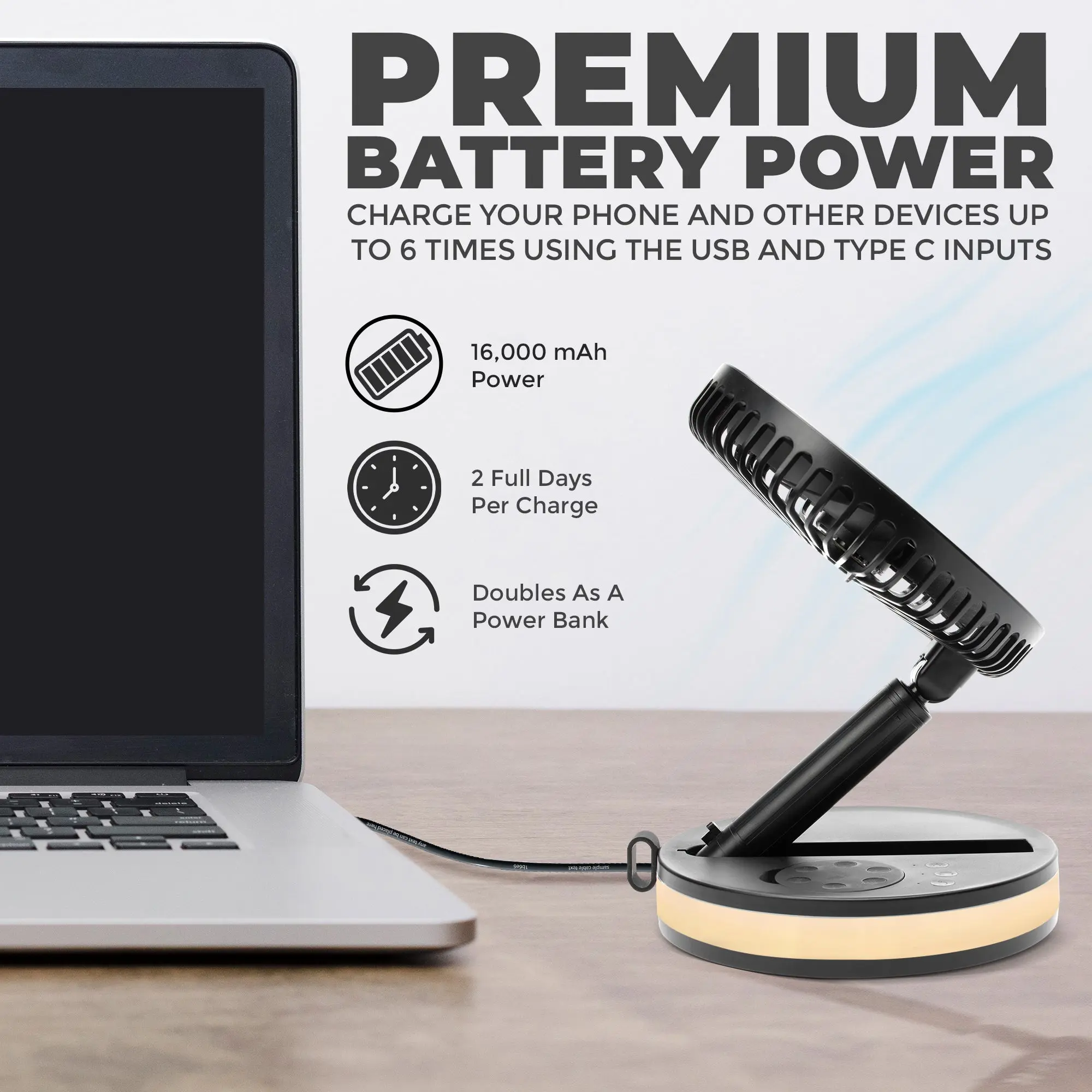 Portable Rechargeable Fan – Powerful Cooling, Long Battery Life & Travel-Friendly Design