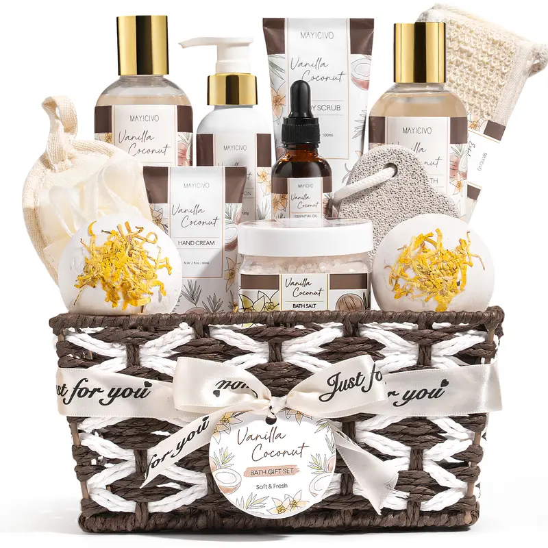 Valentine's Day Gifts for Women, Bergamot Jasmine Relaxing Spa Gift Baskets for Women Self Care Package Bath Gift Set, Home Bath and Body Kit