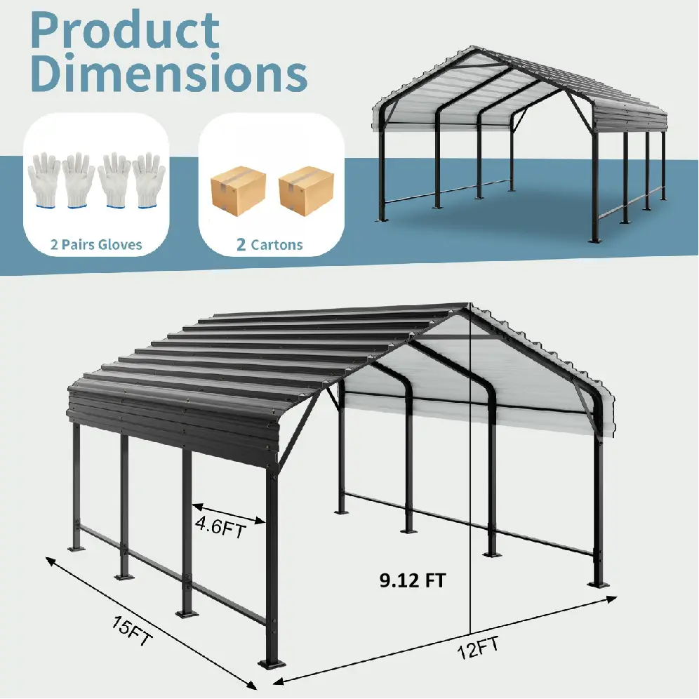 Carport, 12x20x8.5 FT Heavy Duty Steel Carport Canopy for Outdoor Activities and Events, Iron Metal Carport Garage for Pickup, Boat, Car and Tractors