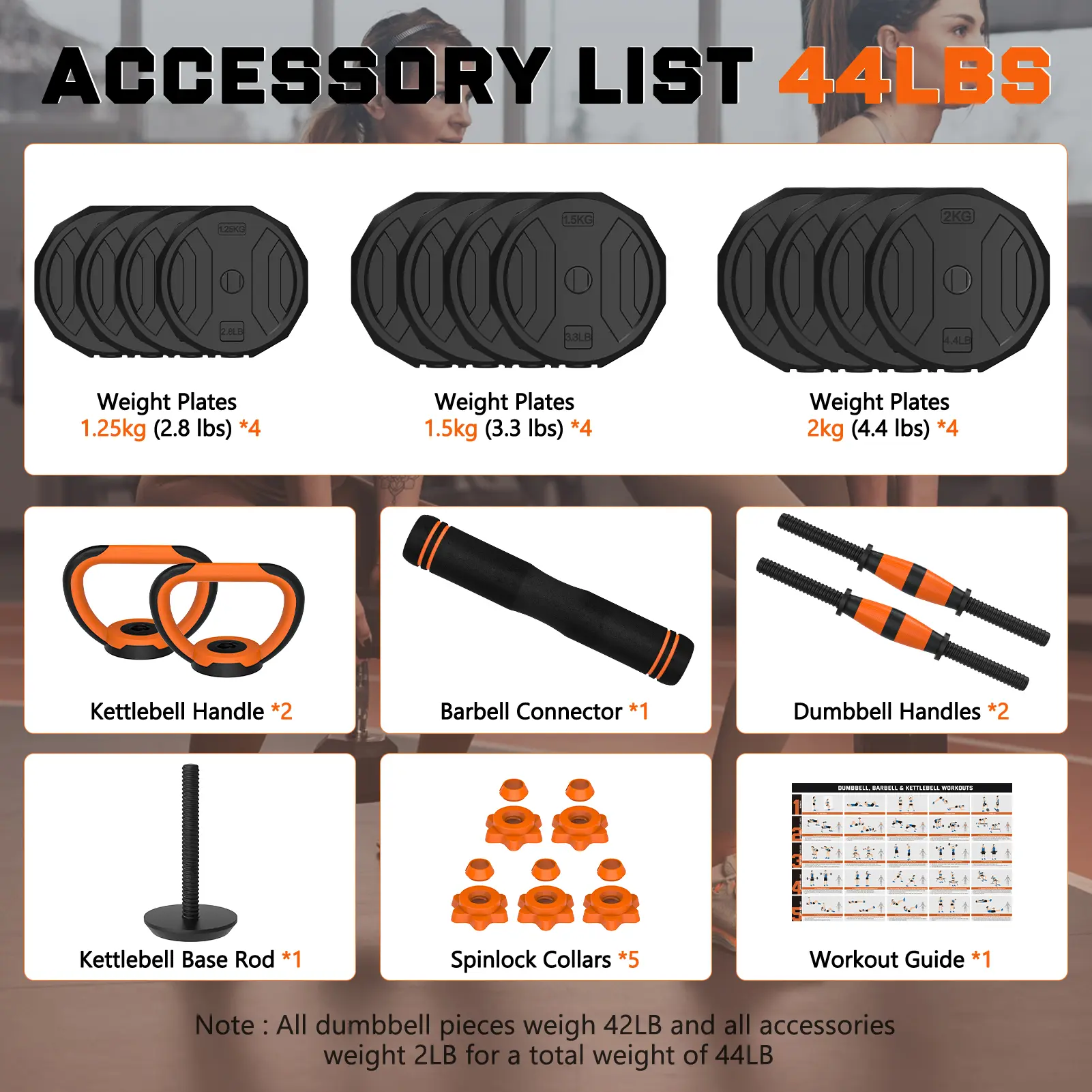 44lb/66lb/88lb 4-in-1 Adjustable Dumbbells Set Free Weight Set with Connector Used as Barbell, Kettlebells, Push up Stand, Fitness Exercises