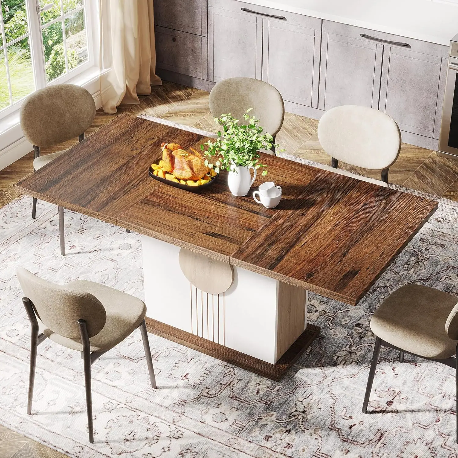 55'' Farmhouse Dining Table – Modern Wood Kitchen Table for 4–6 People, Perfect for Family Gatherings