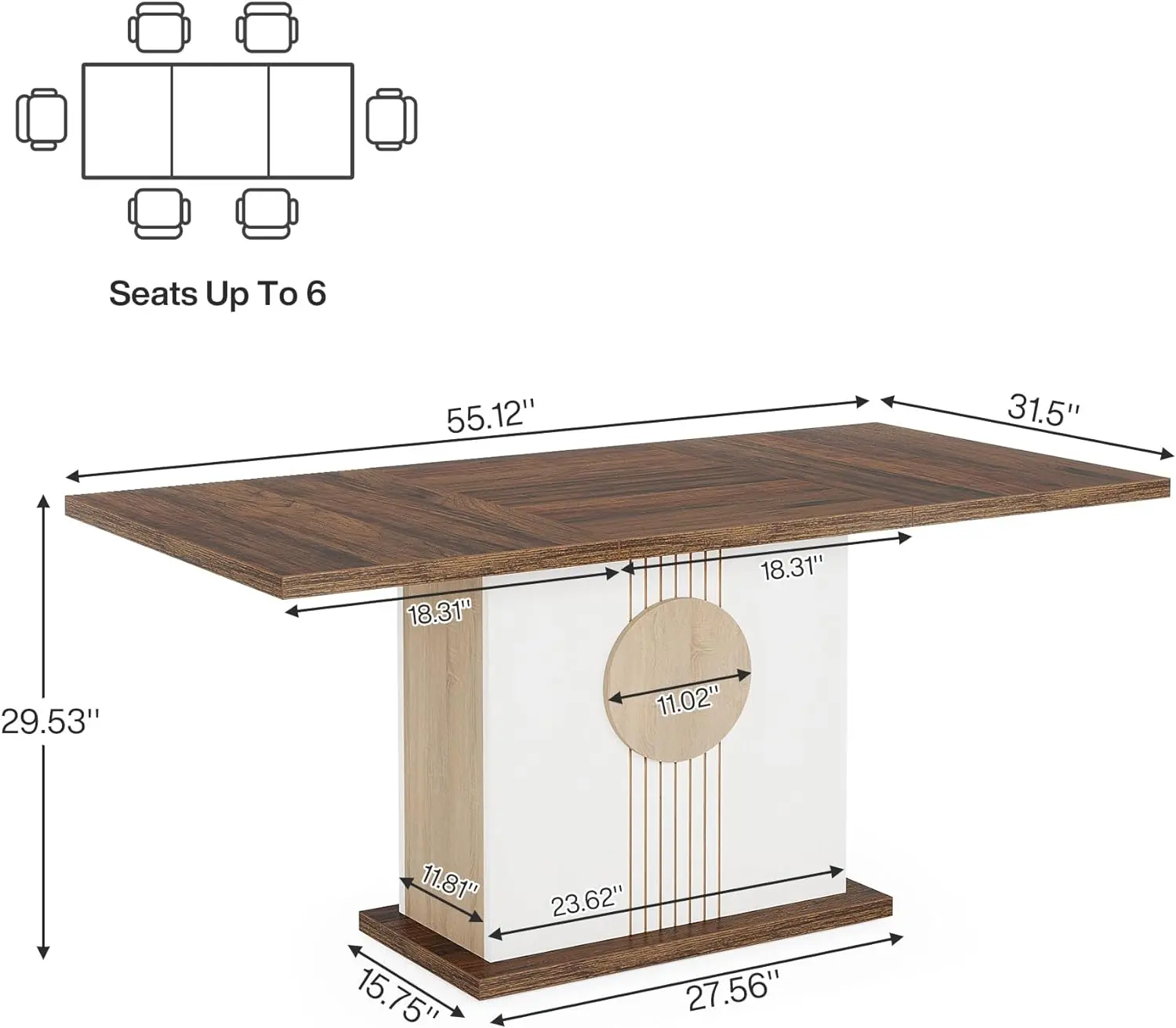 55'' Farmhouse Dining Table – Modern Wood Kitchen Table for 4–6 People, Perfect for Family Gatherings
