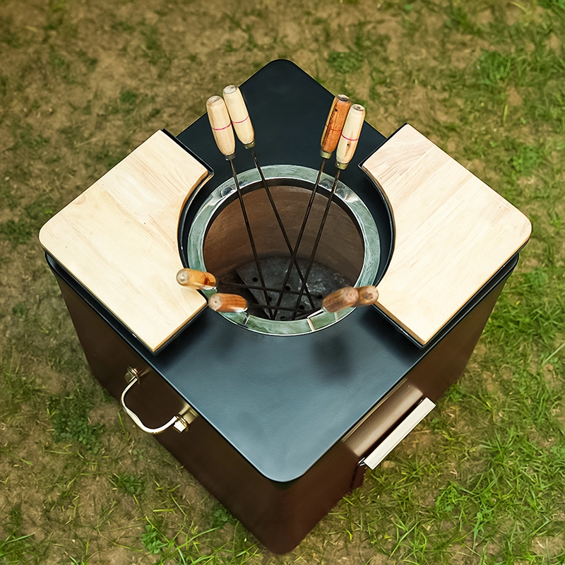 Square Maroon Tandoor Oven – Portable High-Heat Cooking Stove