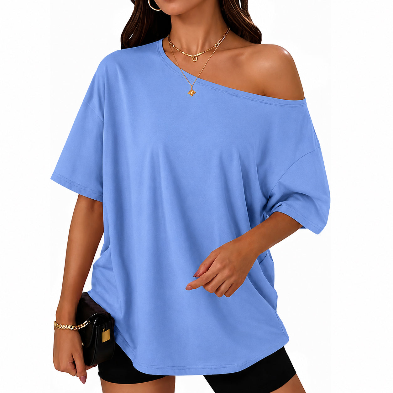 Womens Off the Shoulder Tops Oversized Summer Spring T-Shirts 2026