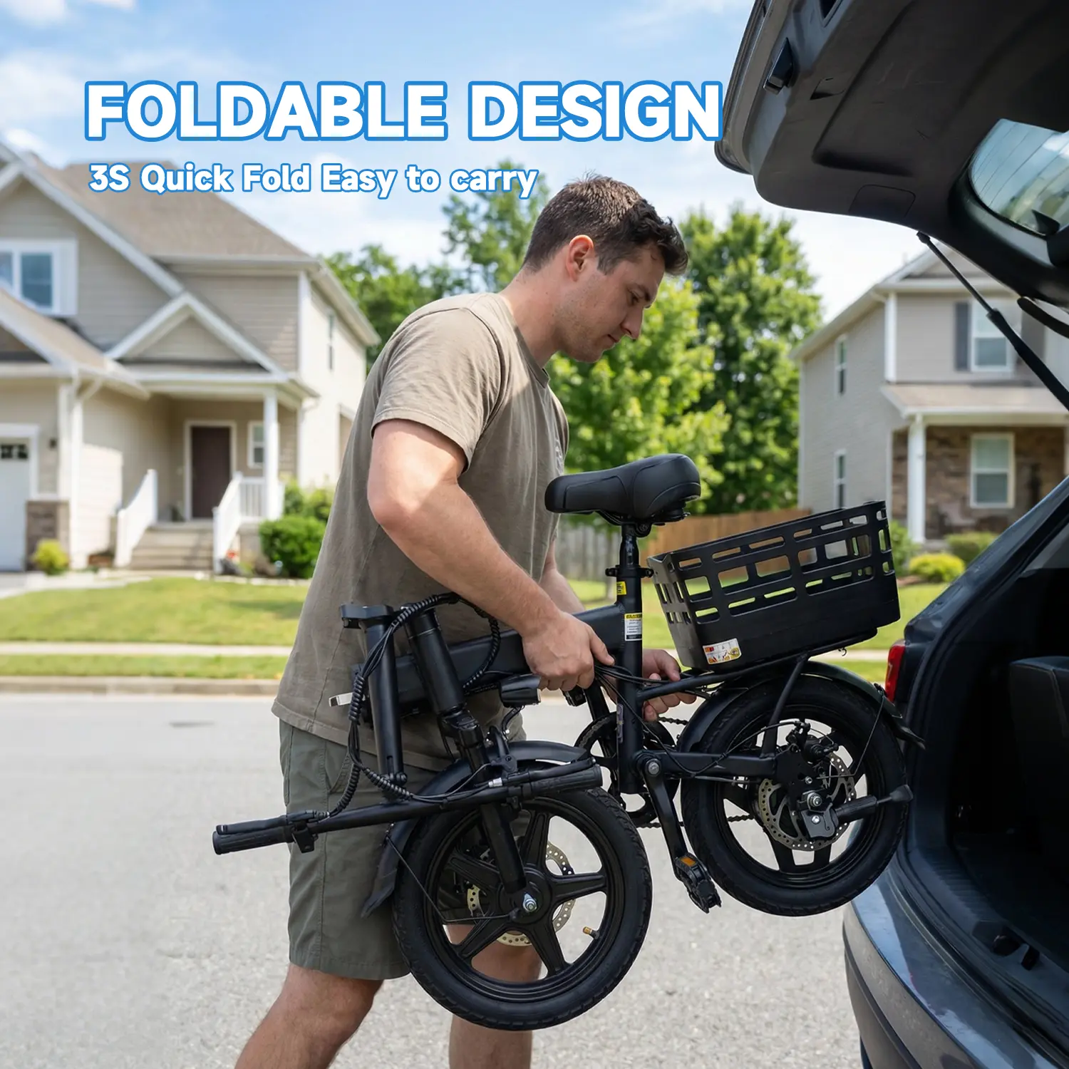 750W Folding Electric Bike – 20+ MPH Compact E-Bike with 30+ Mile Range, Suspension & Removable Battery
