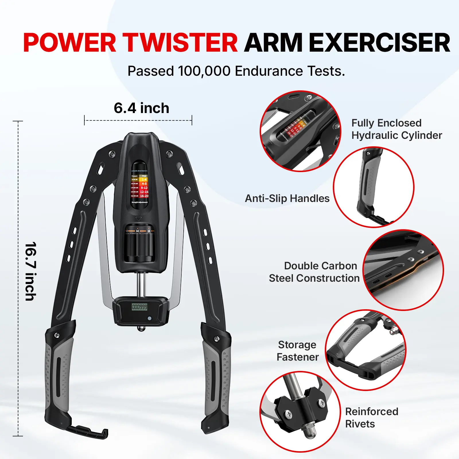 Hydraulic Arm Trainer – Adjustable 22–440 lbs Resistance, Foldable Upper Body Strength Machine with Counter for Home Workout