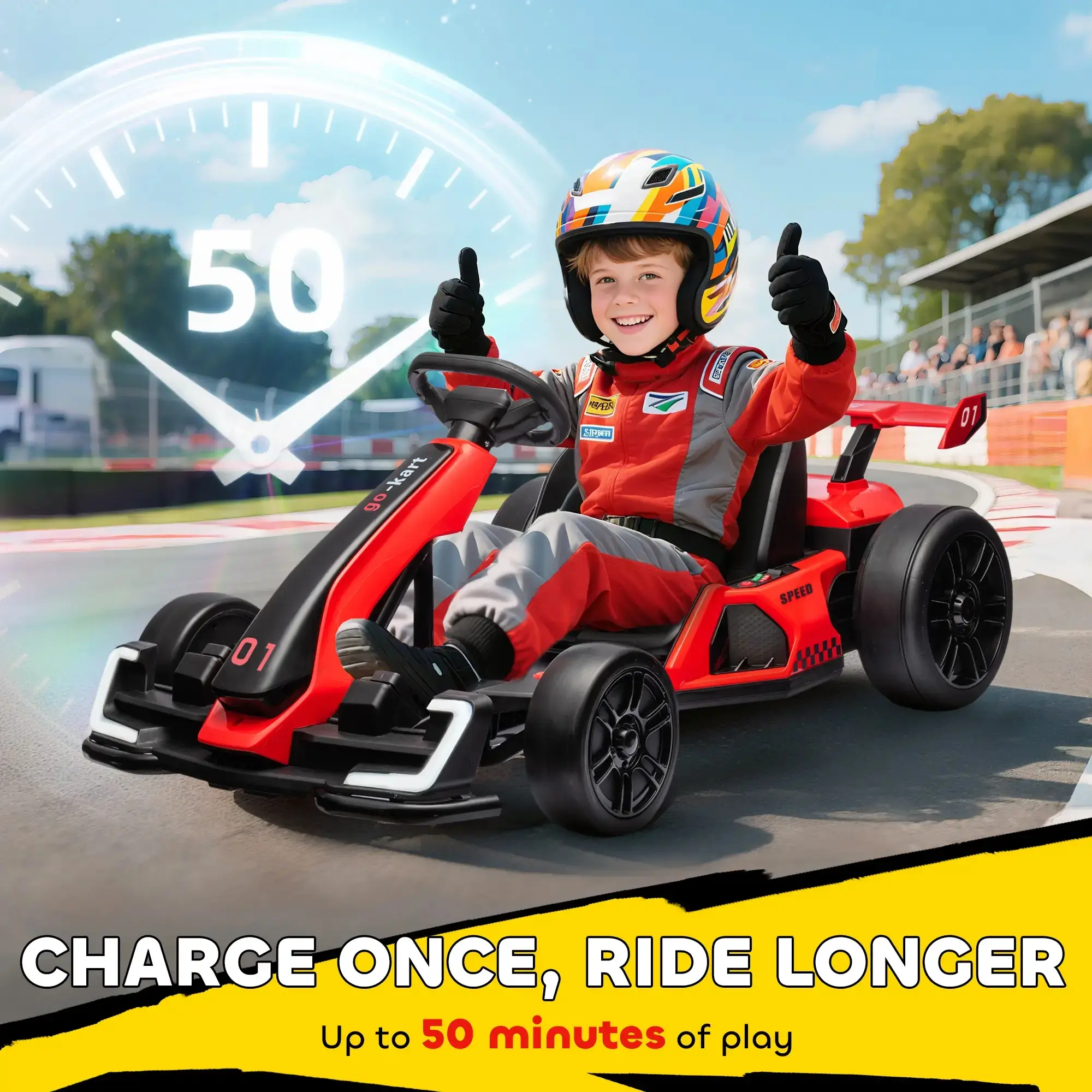 24V Electric Go-Kart – Kids Drifting Ride-On Car with Music, Horn & Speeds up to 8.1 MPH