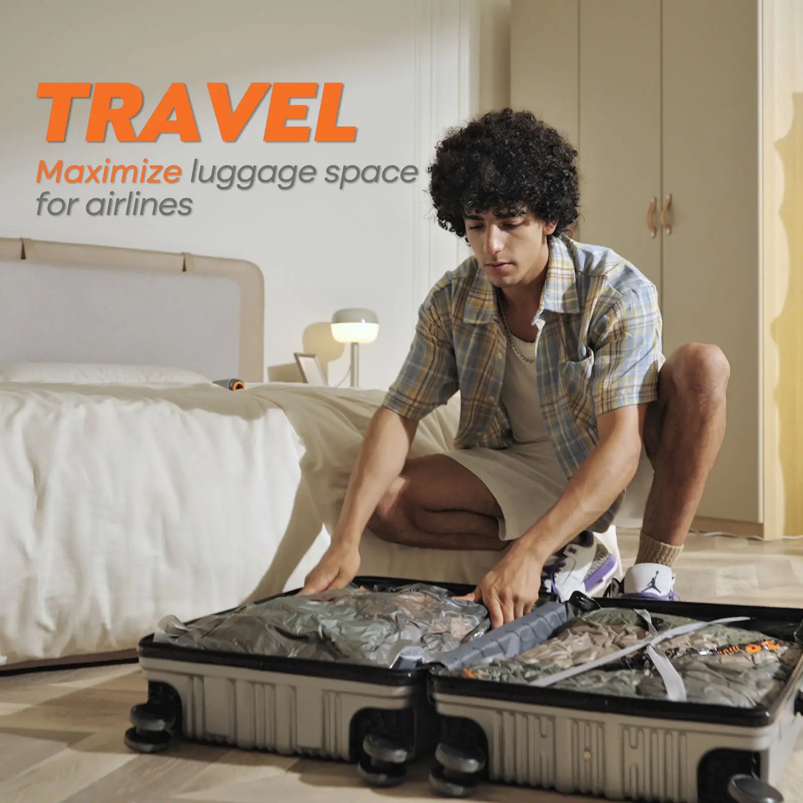 New X8 Vacuum Packing Pump Storage Bags，Rechargeable Wireless Pump Travel Storage Bags Set - 20 Pack Portable Space Saver Bags for Travel & Home