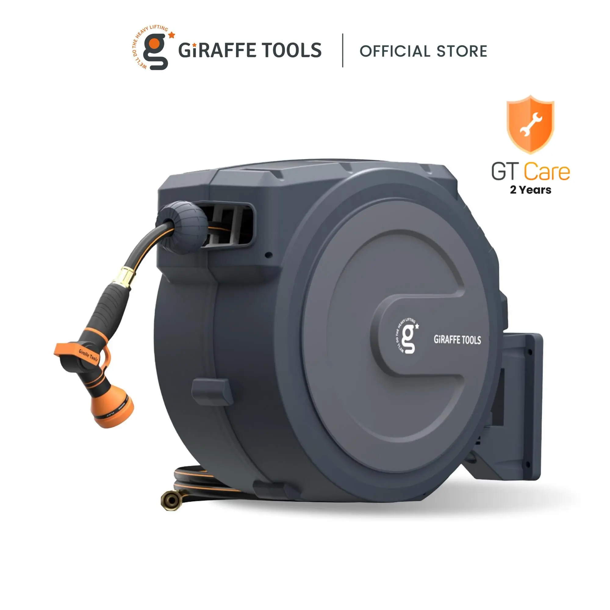 78ft-130ft 330LB Metal Bracket Retractable Garden 5/8in 1/2in , Wall Mounted Water Hose Reel with 180° Swivel, Any Length Lock, 9 Pattern Hose Nozzle