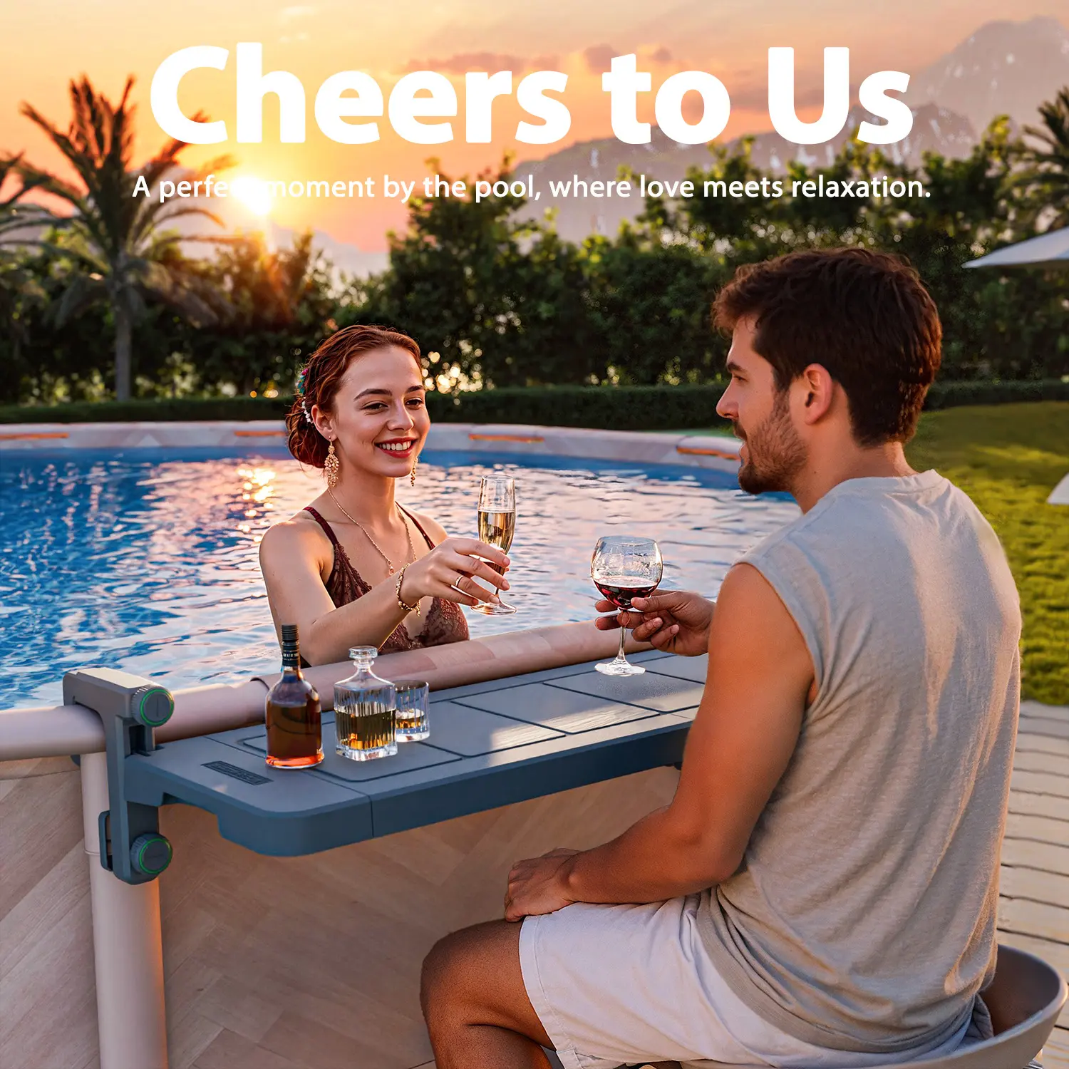 Poolside Swim-Up Bar – Foldable Above-Ground Pool Table for Round & Oval Pools, Weather-Resistant Design