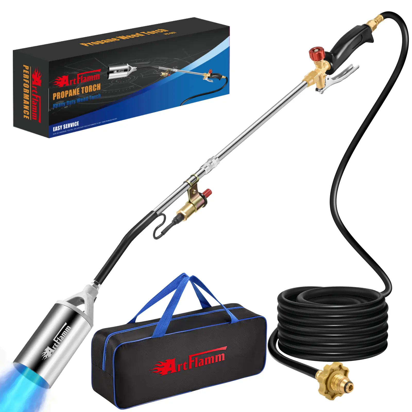 Propane Torch Weed Burner Kit with Storage Bag, Weed Torch with 10 FT Hose, Self Igniter Weed Flame Torch for Fire Pit, Roofing(Propane Tank Not Included)