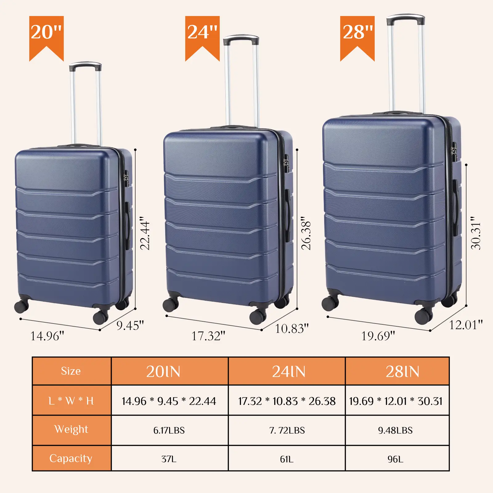 Travel Luggage, 20"/24"/28" Hardshell ABS Suitcase with Double Spinner Wheels, Lightweight Expandable Rolling Luggage with TSA Lock, Hardshell Abs Luggage