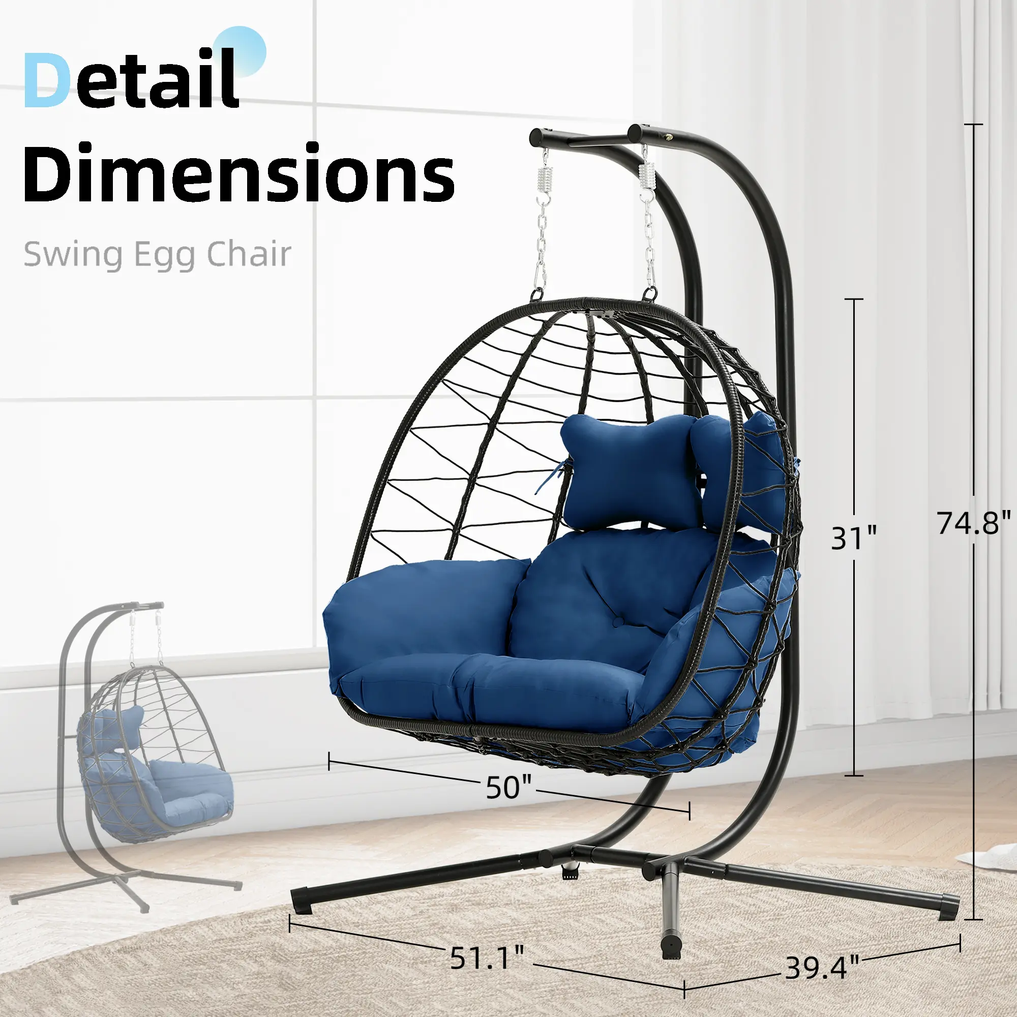 Double Hanging Egg Chair – Foldable Wicker Patio Swing with Cushions, Rust-Resistant Frame & 700 lb Capacity