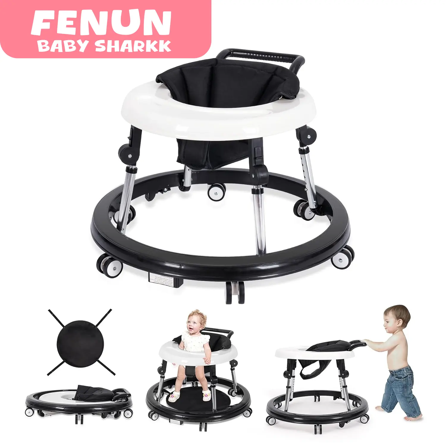 Baby Walker Foldable with 9 Adjustable Heights, Baby Walkers and Activity Center for Boys Girls Babies 7-18 Months, Baby Walker with Wheels Portable
