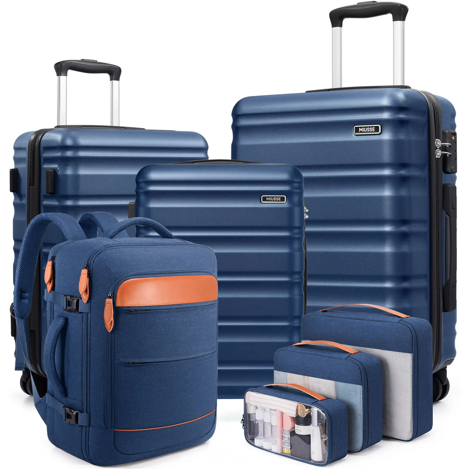 Piece Lightweight Durable Hardside Luggage Set - 20/24/28-Inch Spinner Suitcases with TSA Lock, YKK Zipper Carry-On, Travel Backpack, 3 Packing Cubes for Summer Travel, Outdoor Fun, Lightweight Durable Luggage