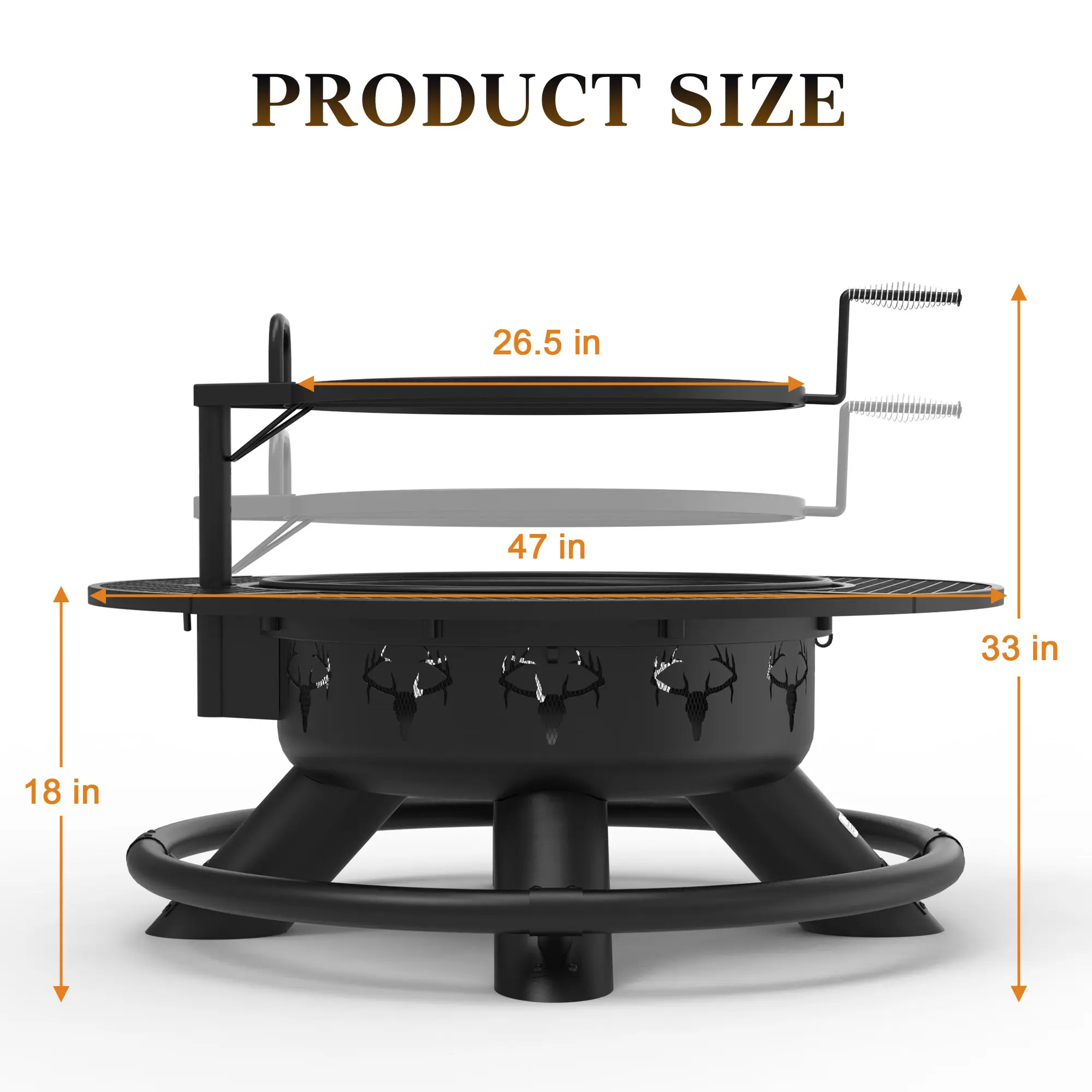 Memorial Day Sales 2-in-1 Wood Burning Fire Pit with Removable Cooking Grill Black Ultra-Durable Iron Grate 360-Degree Rotation Adjustable Height for Heating and BBQ Christmas gift