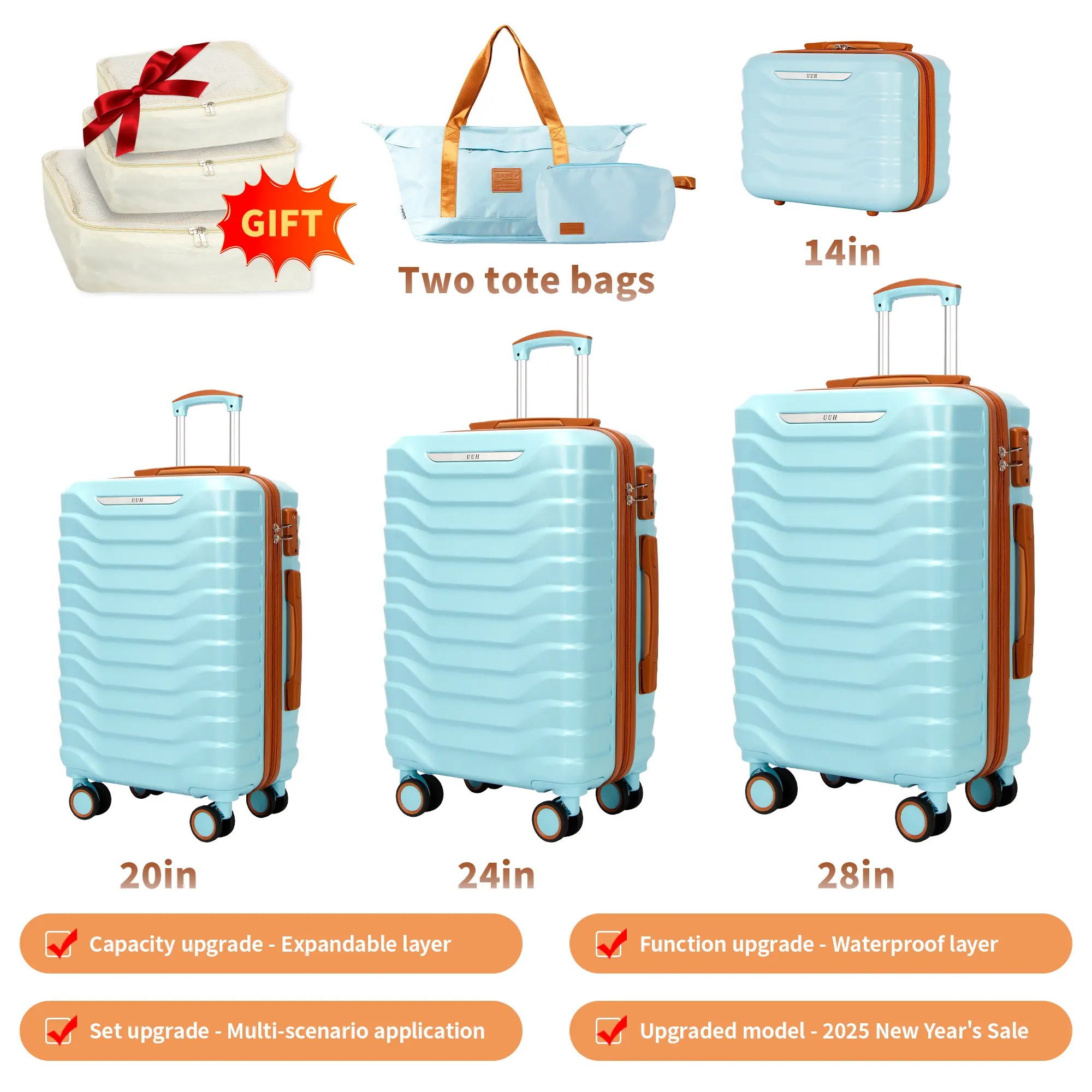 Expandable Luggage Sets 9pcs/8pcs/7pcs/4pcs Suitcase Sets With Water-Proof and Expandable Layer Makeup Bag Side Hooks And TSA Lock