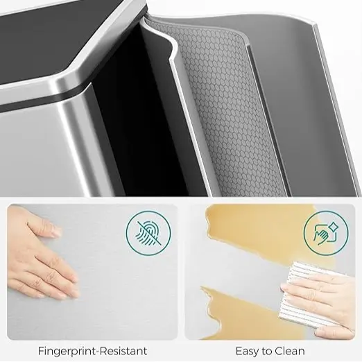 Stainless Steel Trash Can – Multi-Compartment with Plastic Inner Buckets, Hinged Lids & Soft-Close, for Kitchen or Garage