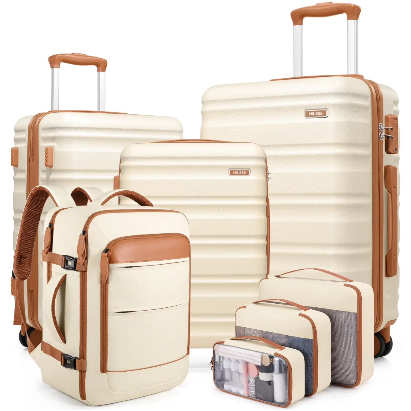 Piece Lightweight Durable Hardside Luggage Set - 20/24/28-Inch Spinner Suitcases with TSA Lock, YKK Zipper Carry-On, Travel Backpack, 3 Packing Cubes for Summer Travel, Outdoor Fun, Lightweight Durable Luggage