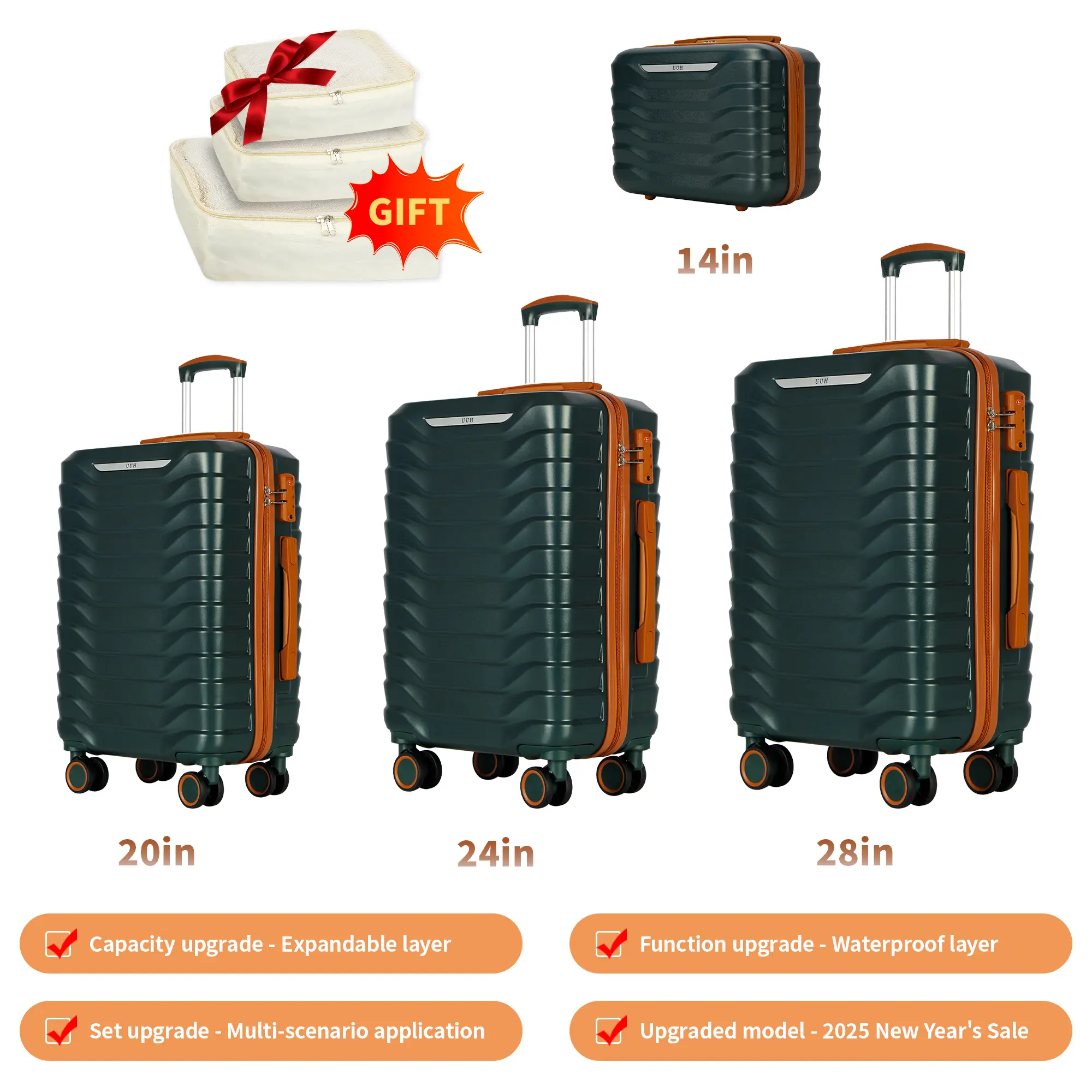 Expandable Luggage Sets 9pcs/8pcs/7pcs/4pcs Suitcase Sets With Water-Proof and Expandable Layer Makeup Bag Side Hooks And TSA Lock