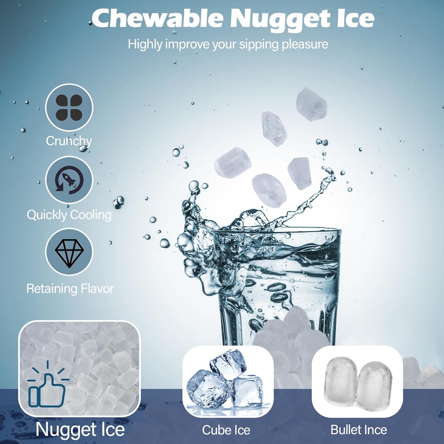 Ice Maker Countertop, 56 lbs/24 H Chewable Ice Making Machine w/Self-Cleaning System, Self-Dispensing Pellet Ice Machine w/ 0.63 gal Water Tank for Home & Kitchen