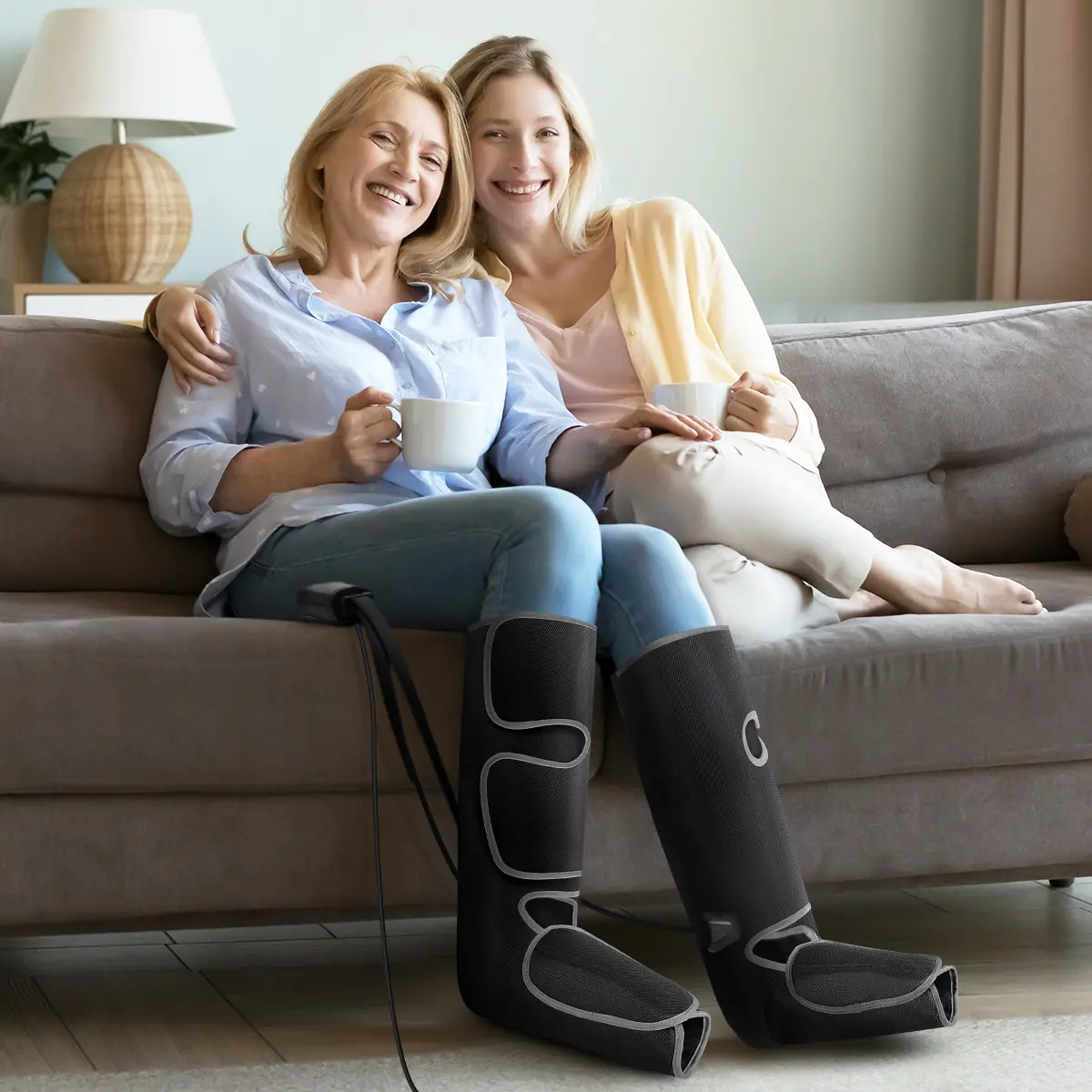Air Compression Leg Massager Black Calf & Foot Massager Adjustable Massage Boots for Home Office Use with 3 Modes & 2 Timers Comfort Gifts for Mom Dad - Relaxing