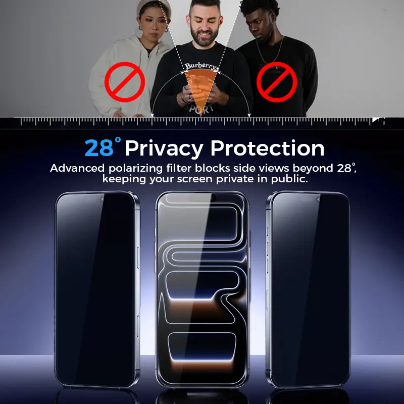 [*Please specify your phone model when ordering*] Premium upgraded privacy screen protector, dustproof and bubble-free design, ultra-clear.