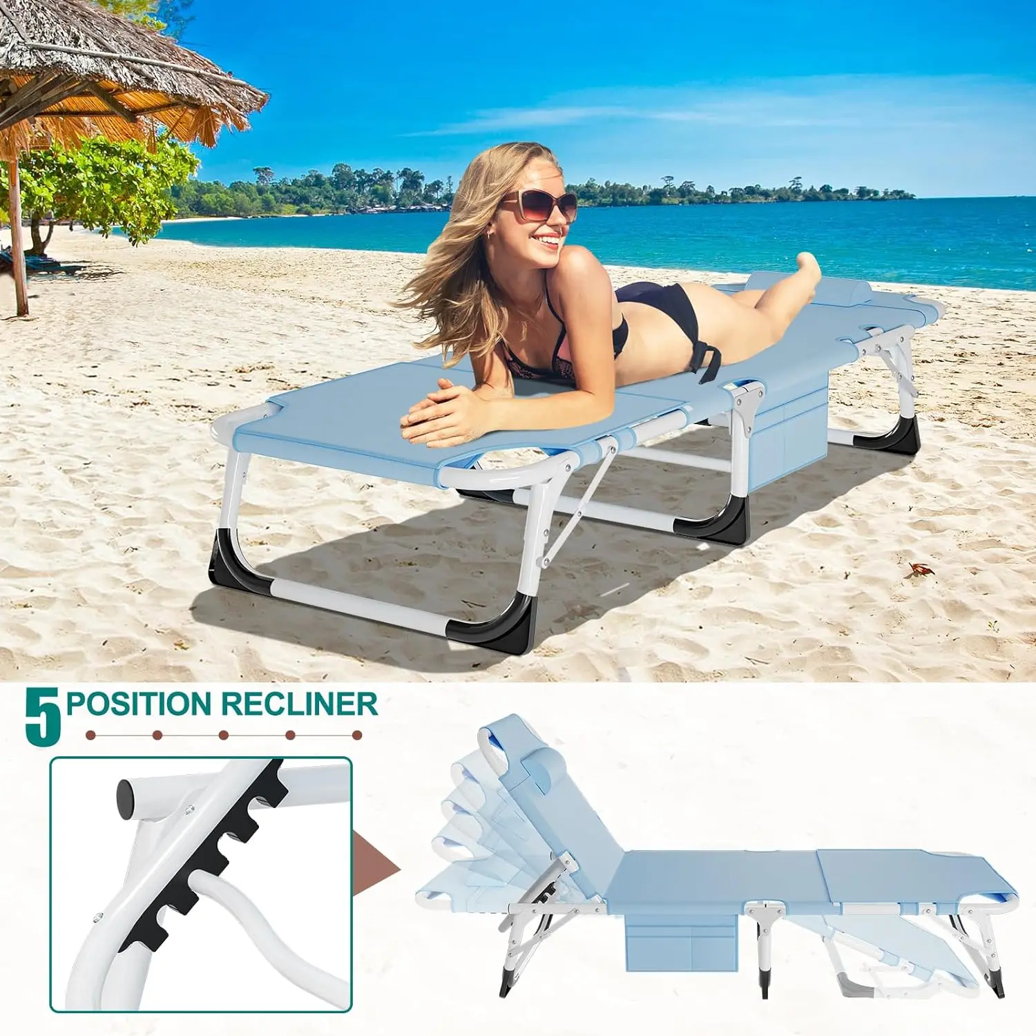 3-in-1 Sun Tanning Chair – Adjustable Folding Lounge Chair with Mat for Beach, Patio, Pool & Outdoor Relaxation