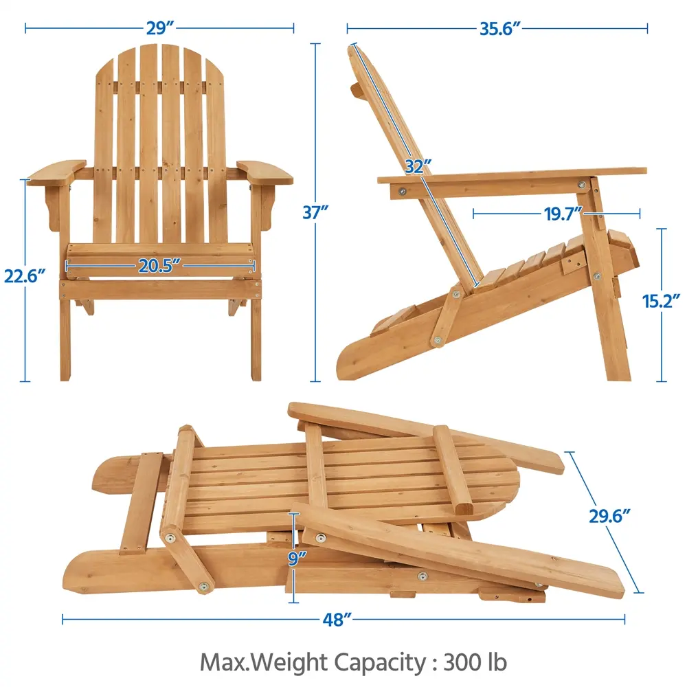 2026 Upgrade Folding Adirondack Chair Set of 2 Outdoor Solid Wood Garden Chair Weather Resistant