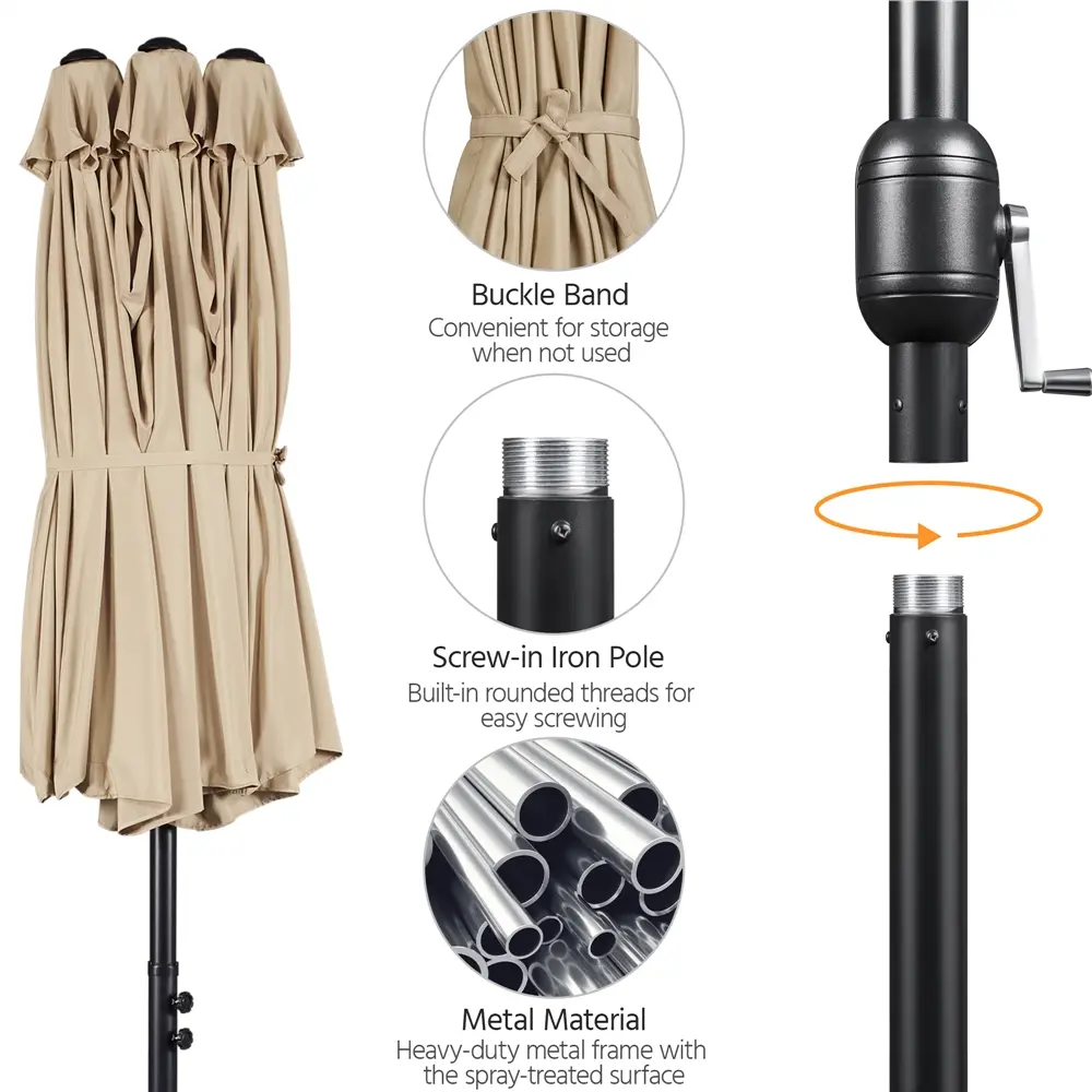 【On Sale】Massive 15/13ft Double-Sided Patio Umbrella | Heavy Duty & 2 Sandbags Included, Easy Crank for Garden Pool and Lawn