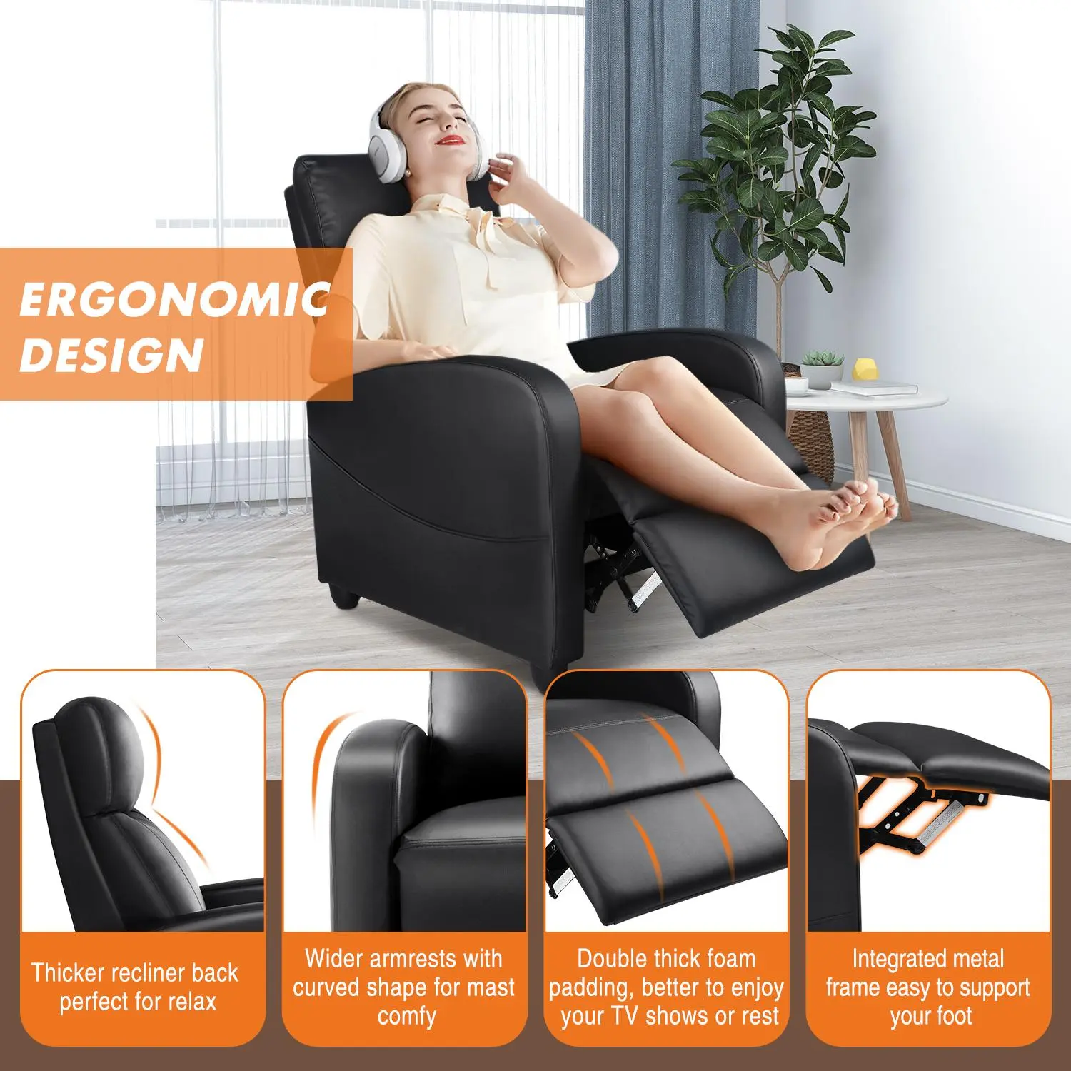 Recliner Chair for Living Room, Massage Recliner Chair Theater Chairs Adjustable Modern Reclining Chair with Padded Seat Backrest