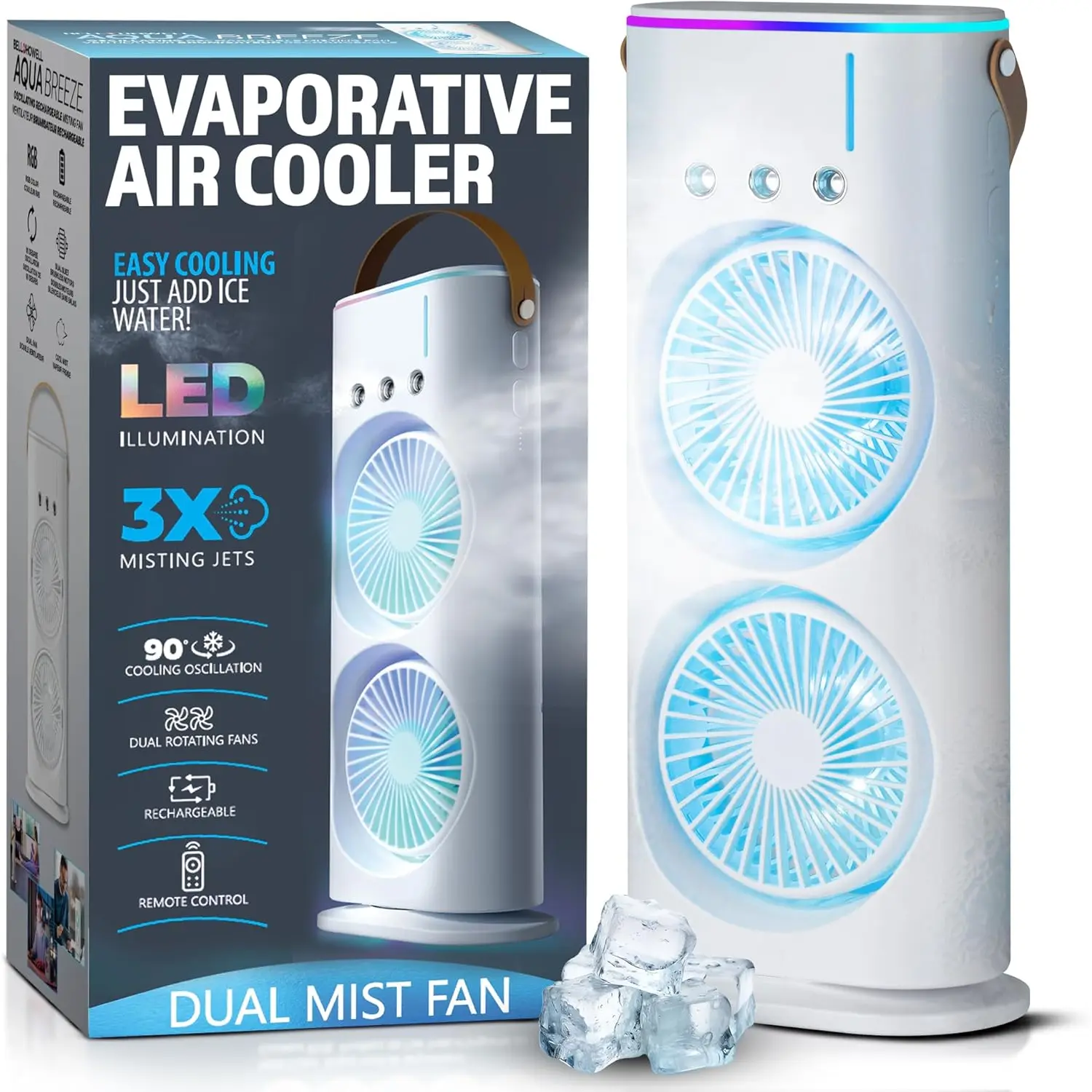 Cool Misting Fan, Remote Controlled, Oscillating, USB-C Rechargeable, Color Changing, Lightweight, Portable