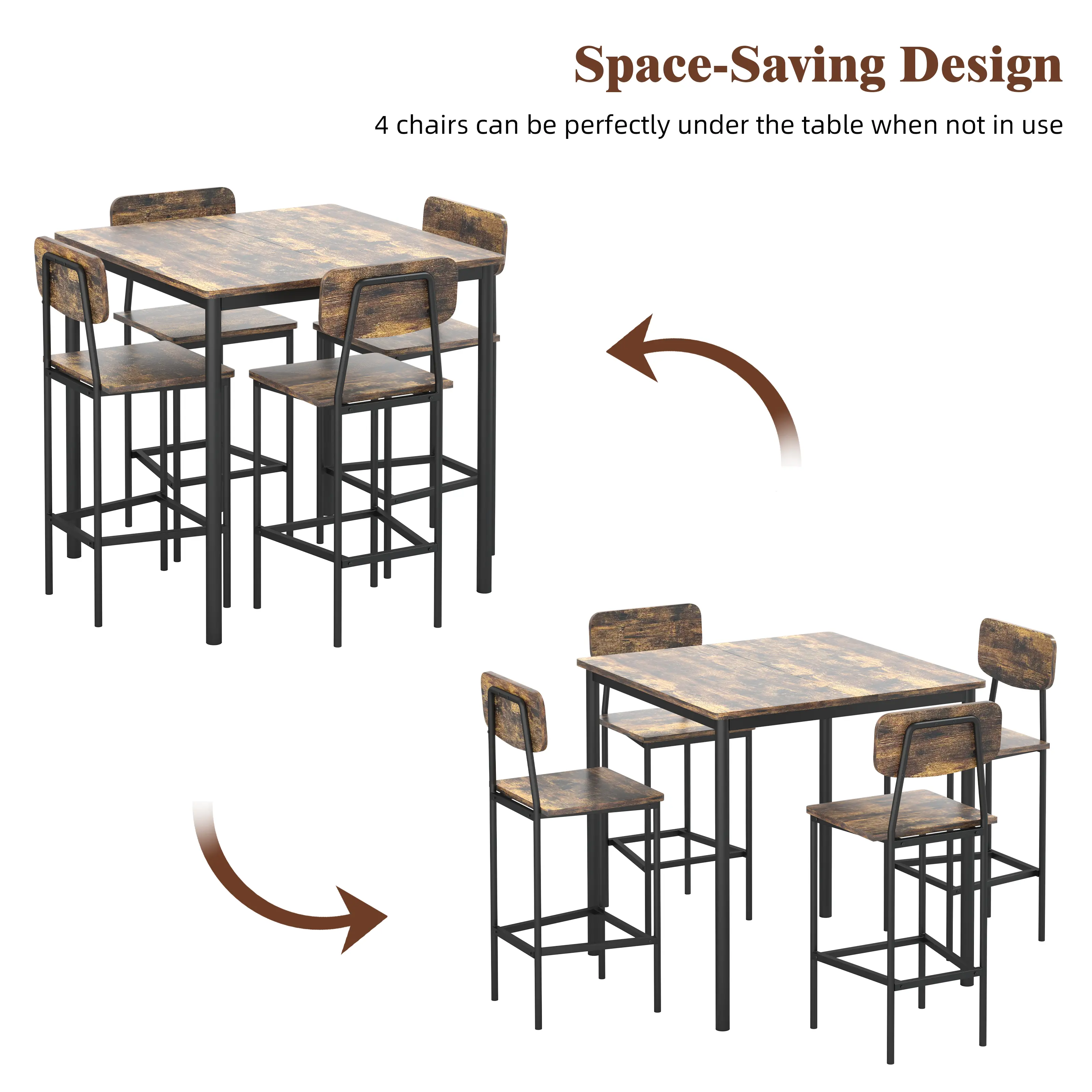 Dining Table Set for 4 – Space-Saving Retro Kitchen Table & Chair Set with Durable Metal Frame