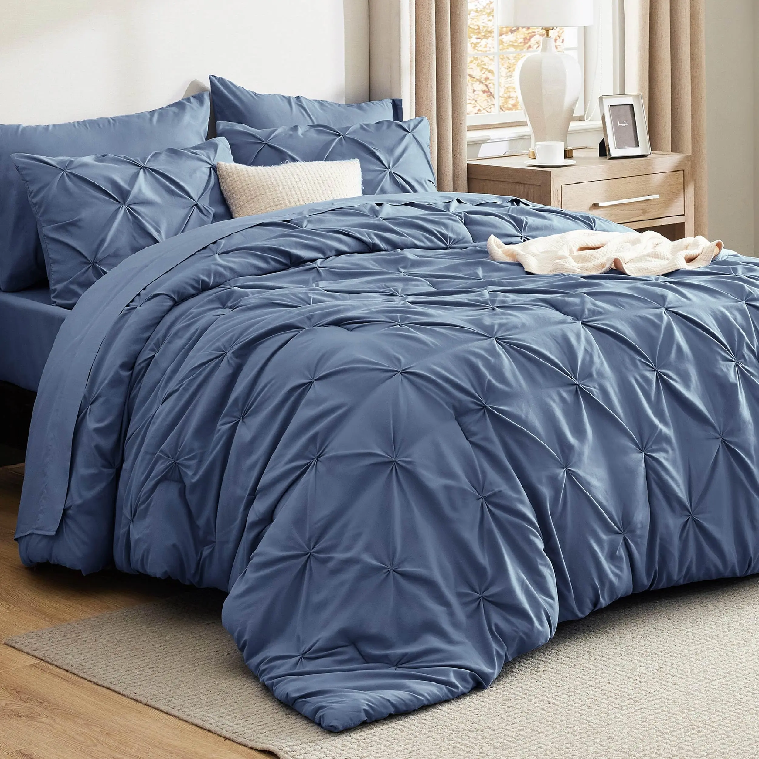 Soft Pintuck Comforter Set – 4/7 Piece Ultra-Soft All-Season Bedding Set with Elegant Hotel-Style Design
