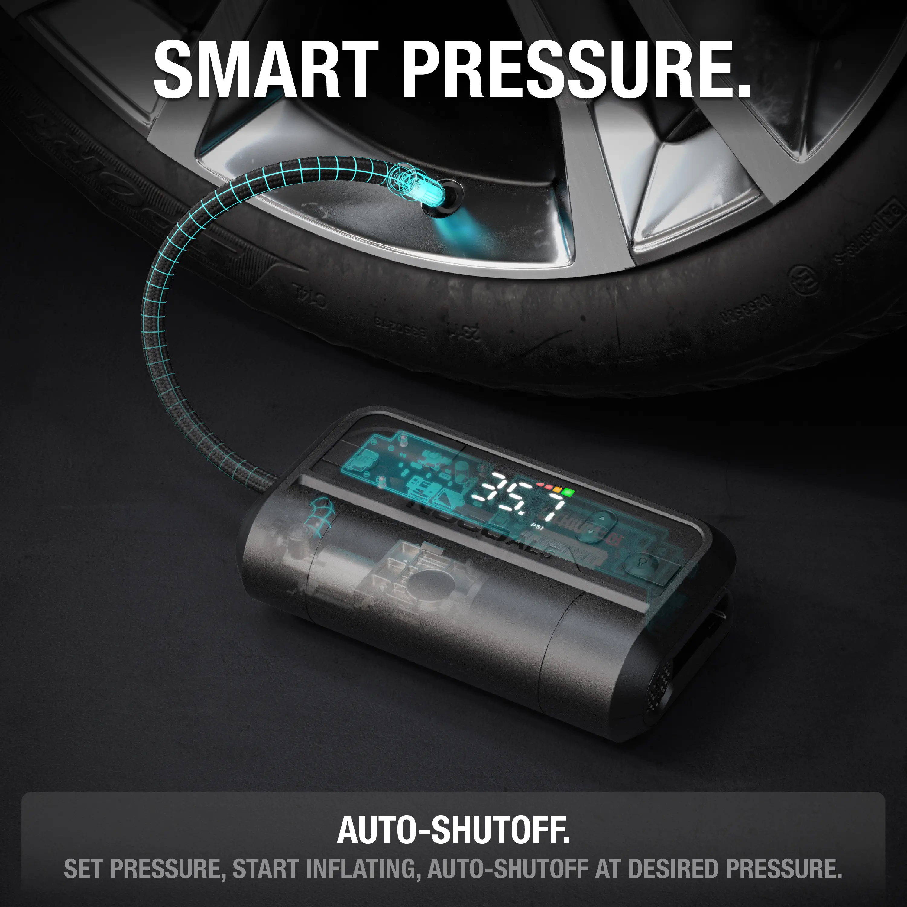 UltraFast Cordless Tire Inflator, Battery-Powered Air Compressor, 0–40 PSI in 7 Minutes