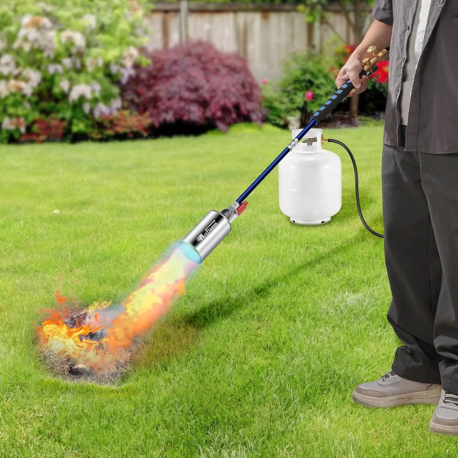 Propane Torch Weed Burner Kit with Storage Bag, Weed Torch with 10 FT Hose, Self Igniter Weed Flame Torch for Fire Pit, Roofing(Propane Tank Not Included)