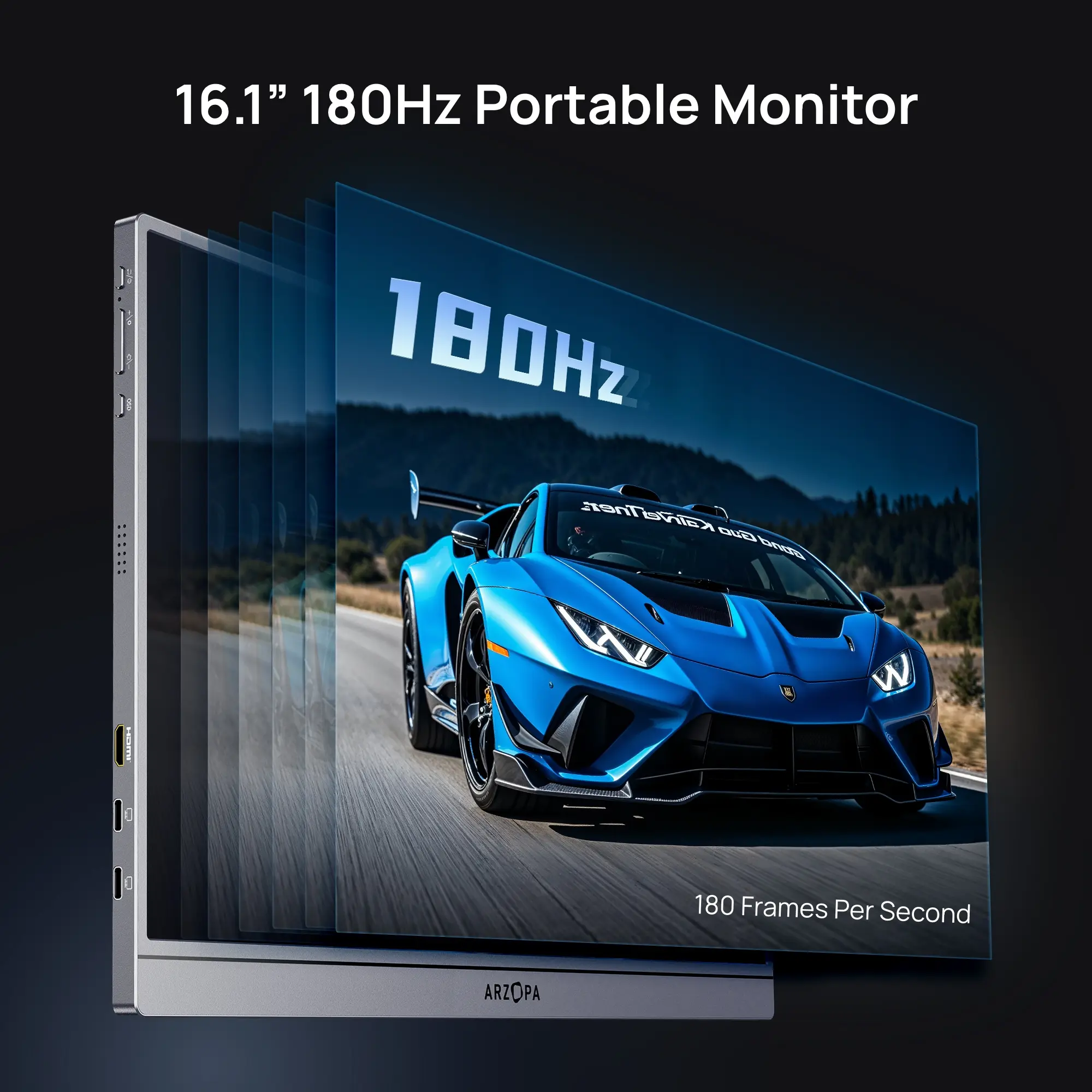 16.1" Portable Gaming Monitors – 180Hz 1440P QHD / 144Hz 1080P FHD – Ultra Slim External Display for Laptops Gaming PC PS5 Xbox Mac with Built-in KickStand & Dual Speakers – Gray