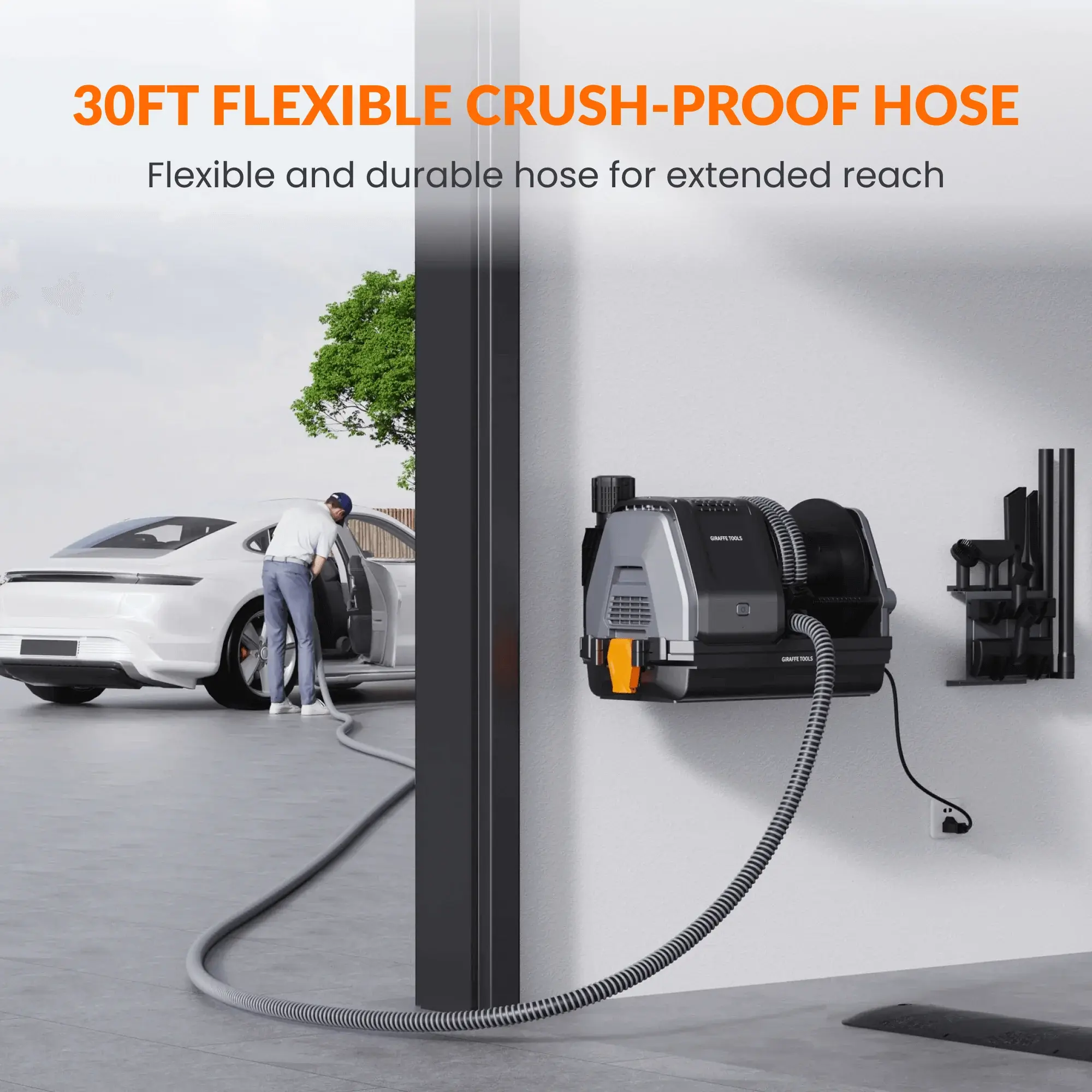 Vacuum Cleaner 30ft Retractable 20KPA Suction 6 Nozzles 4.5 Gallon Dustbin Wall Mounted Wet Dry Home Cleaning Solution