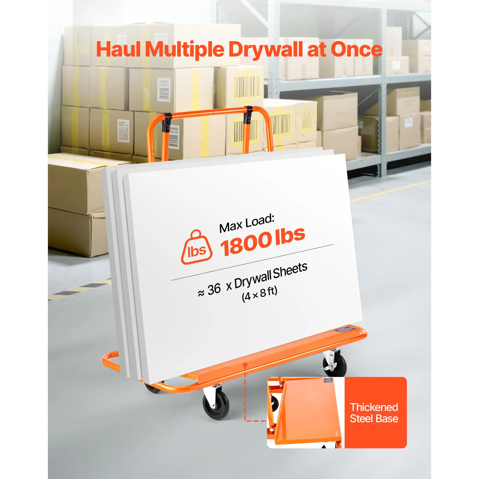 Drywall Cart Dolly 1800 lbs Load Capacity Steel Panel Dolly