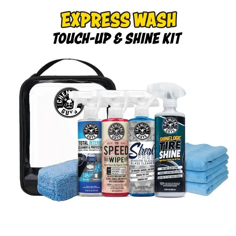 Touch-Up & Shine Kit – Interior & Exterior Detailing Bundle | Remove Drips, Restore Shine, Clean Tires, Glass & Cabin | Trunk-Ready On-the-Go Kit with Microfiber Towels & Storage Bag Anytime | Car Care