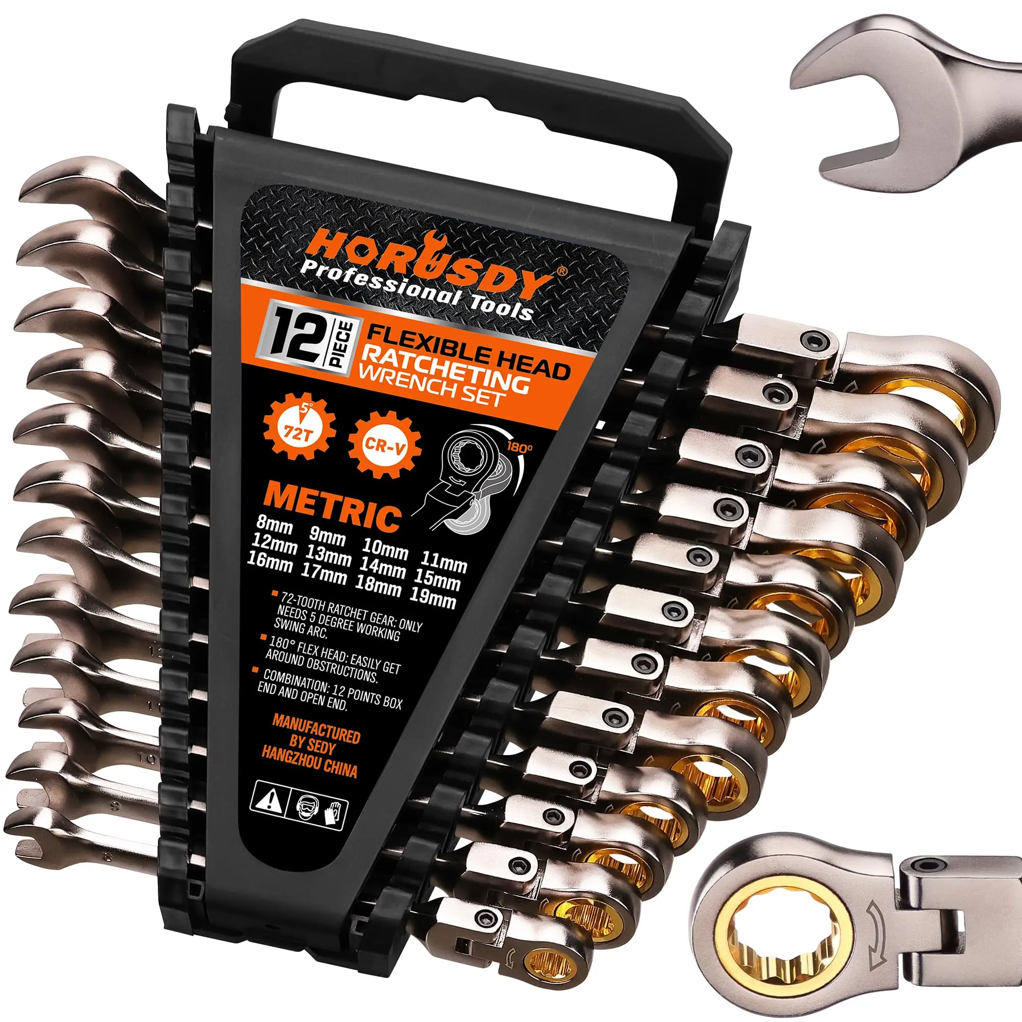 【Father's Day Gift】24PC Flex-Head Ratcheting Wrench Set | Metric and SAE | Ratchet Combination Wrenches Set with Organizer | 72-Teeth | Chrome Vanadium Steel Hardware, Gift, Spring Glow Up