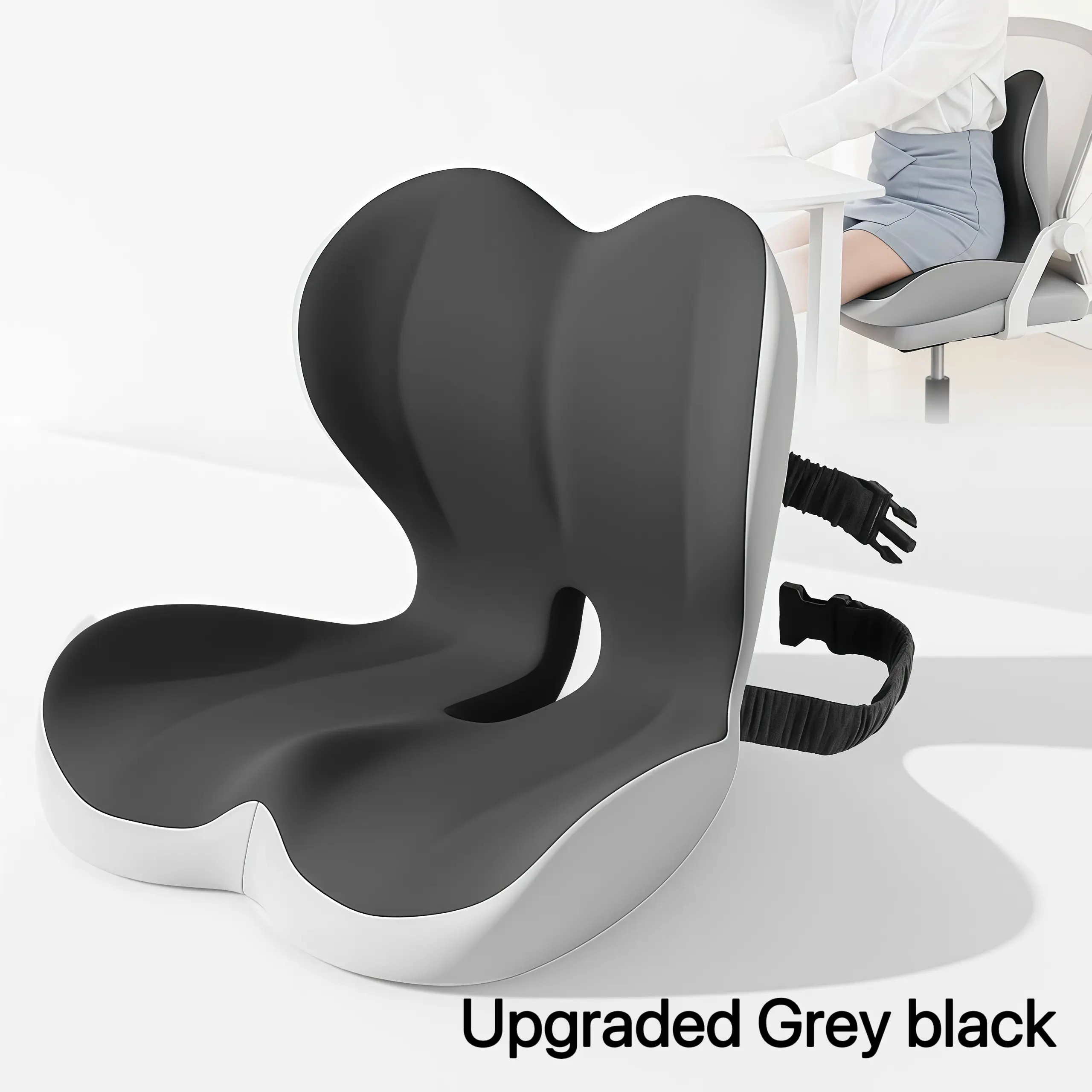 Ergonomic 2-in-1 Memory Foam Seat Cushion & Back Support Pillow - Non-Slip Tailbone Office Chair Pad for Sciatica & Lower Back Pain Relief, Car Drives Gift