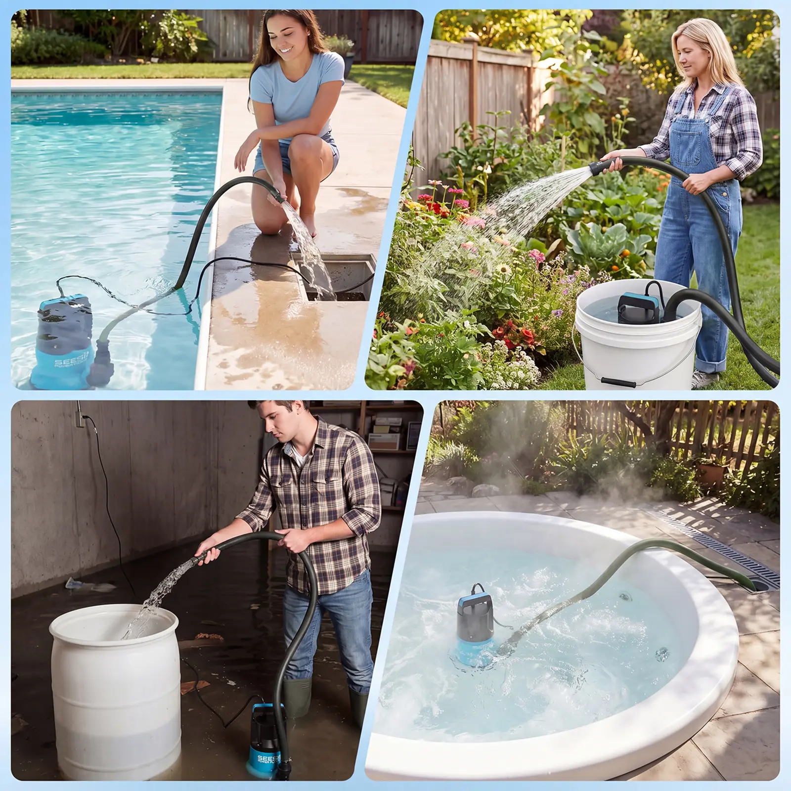 1HP Submersible Water Pump, 4755GPH High Flow Sump Pump with 23ft Hose Kit, Anti-Clogging Filter Net for Swimming Pool Hot Tub Pond Basement Rooftop Garden Water Removal fathersdaygift