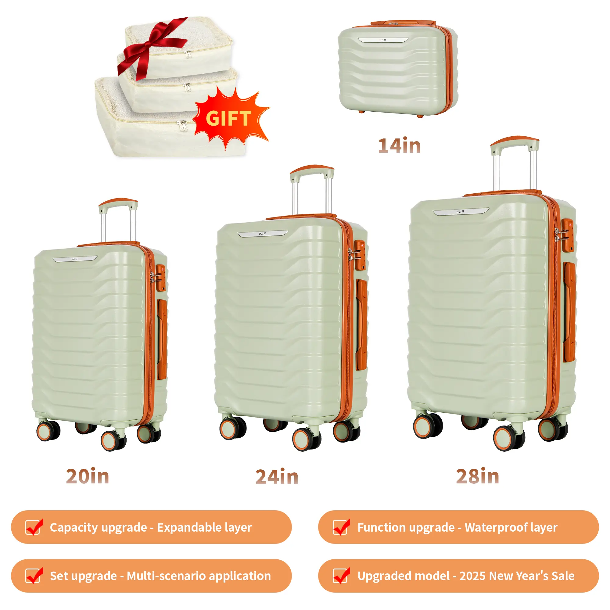 Expandable Luggage Sets 9pcs/8pcs/7pcs/4pcs Suitcase Sets With Water-Proof and Expandable Layer Makeup Bag Side Hooks And TSA Lock
