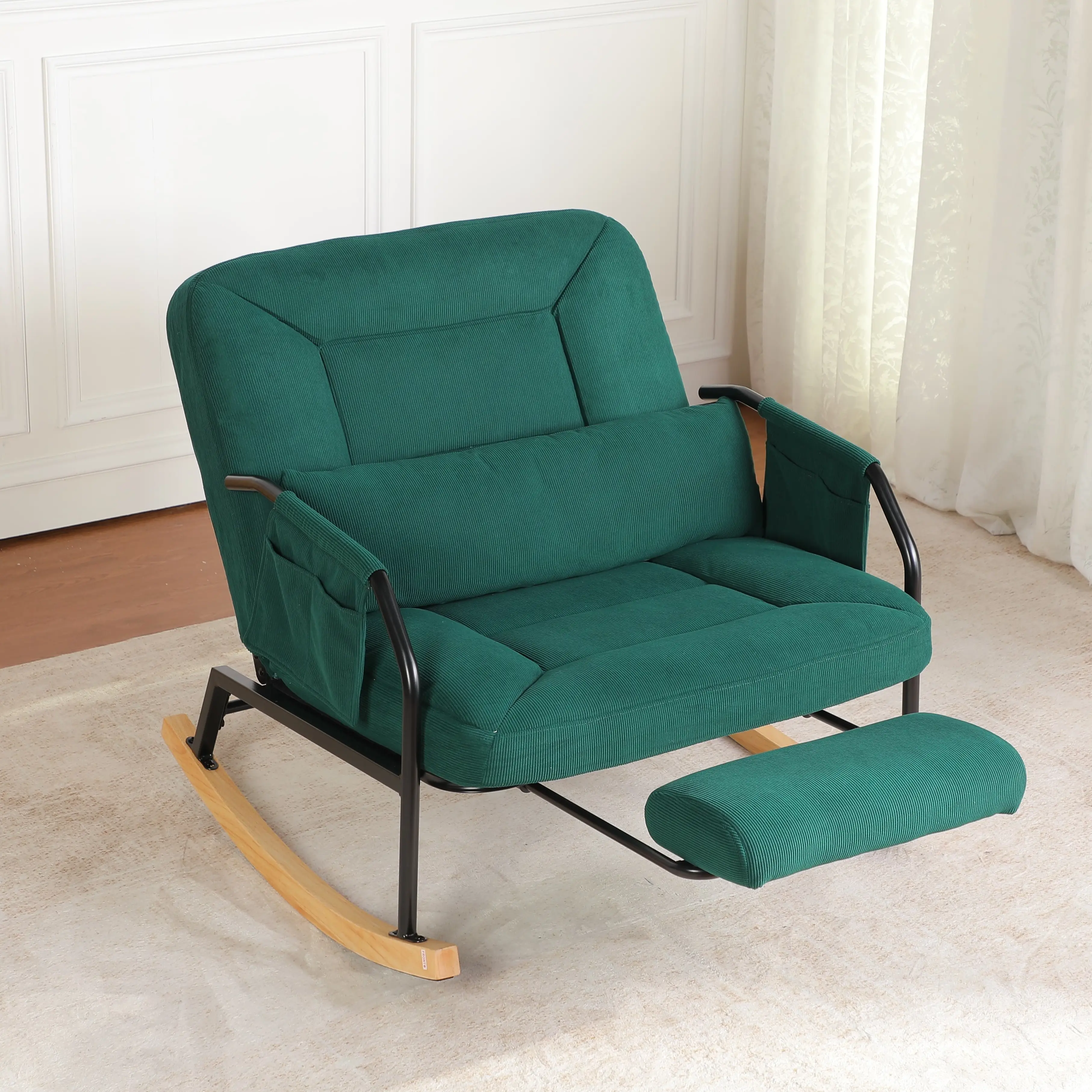 Roomy Nursery Rocking Chair with Corduroy Fabric