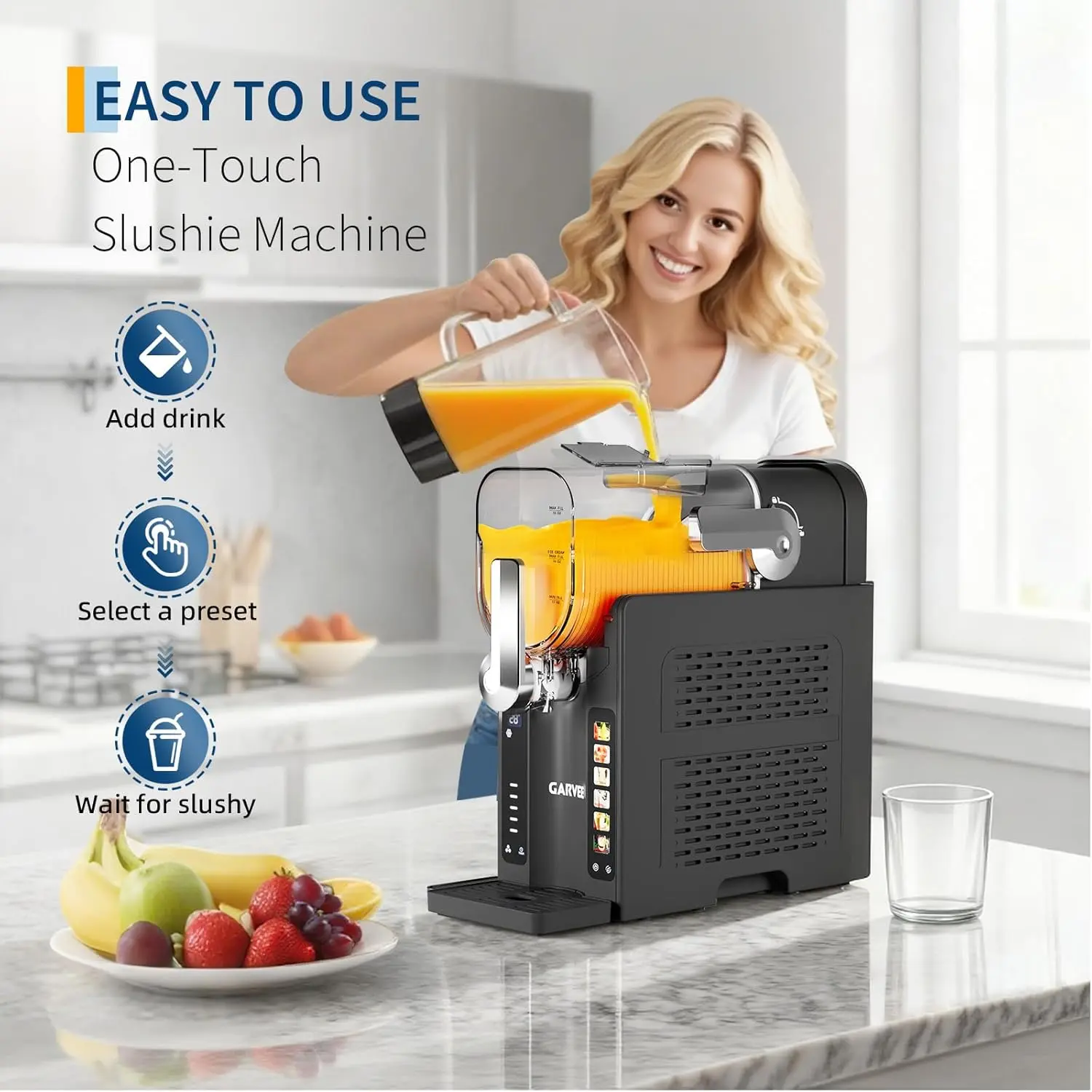 Home Slushie Machine with LED Display and 6 Preset Programs, No Ice Needed, Large 70 Ounce Capacity for Margaritas, Frappés, and Frozen Drinks