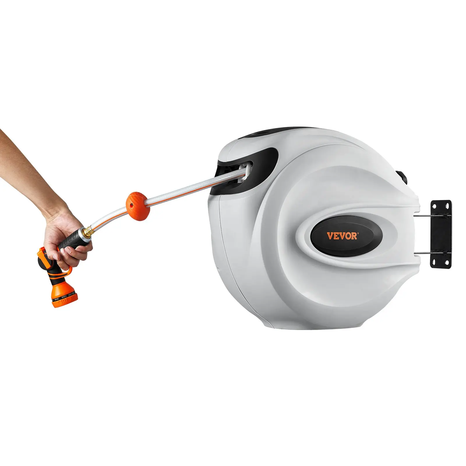 Retractable Garden Hose Reel, 180° Swivel Water Hose Reel with 9-Pattern Spray Nozzle, Any Length Lock & Slow Return System for Backyard Car Washing