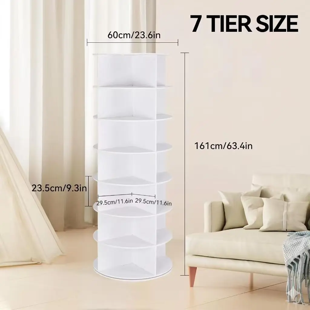 360° Rotating 7-Tiers Organizer Shoe Rack, Fits 24-28 Pairs of Shoes, Spinning and Revolving Round Shoe Rack, for Entryway Living Room Hallway
